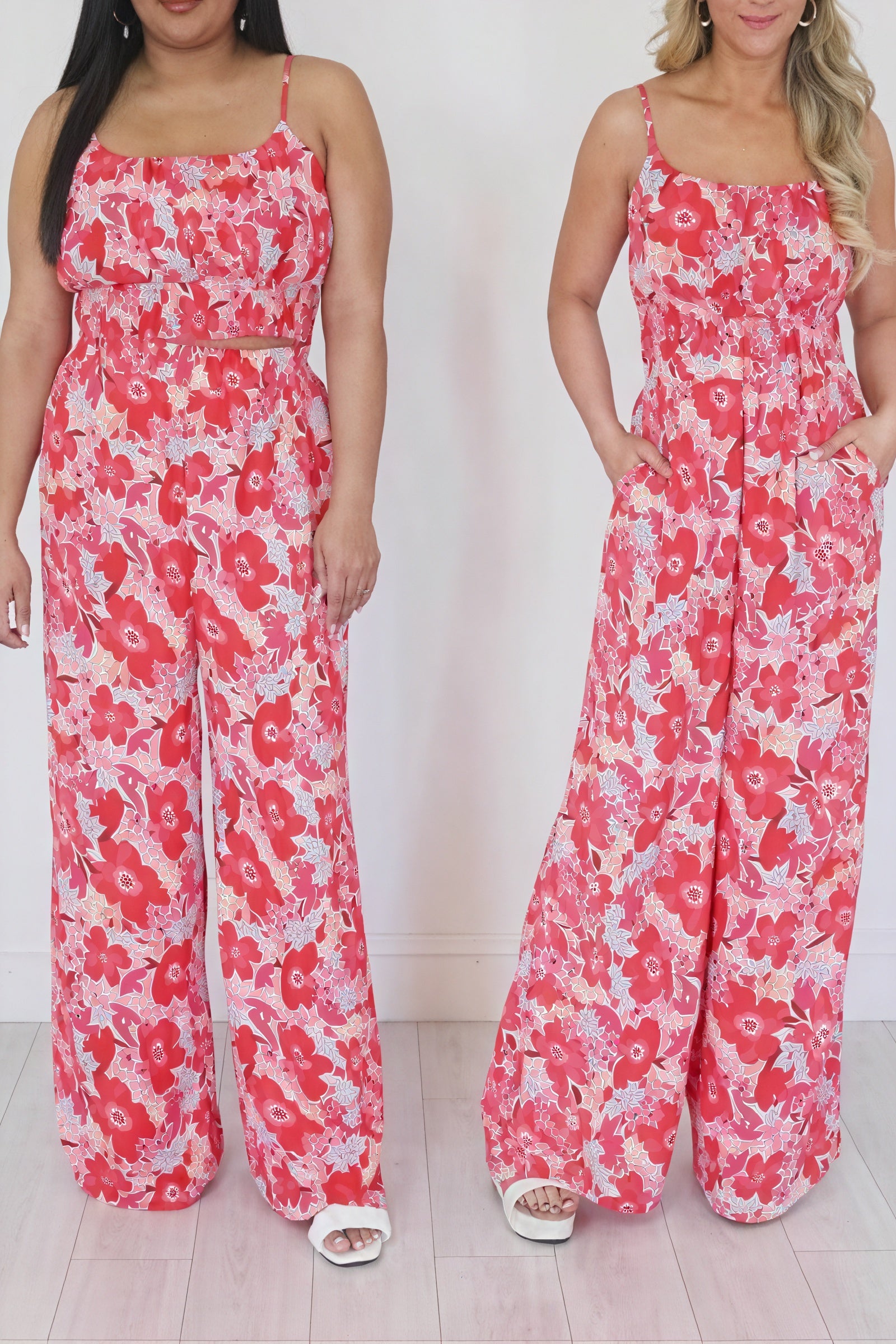 Floral Two-Piece Set: Cropped Top & Wide Leg Pants