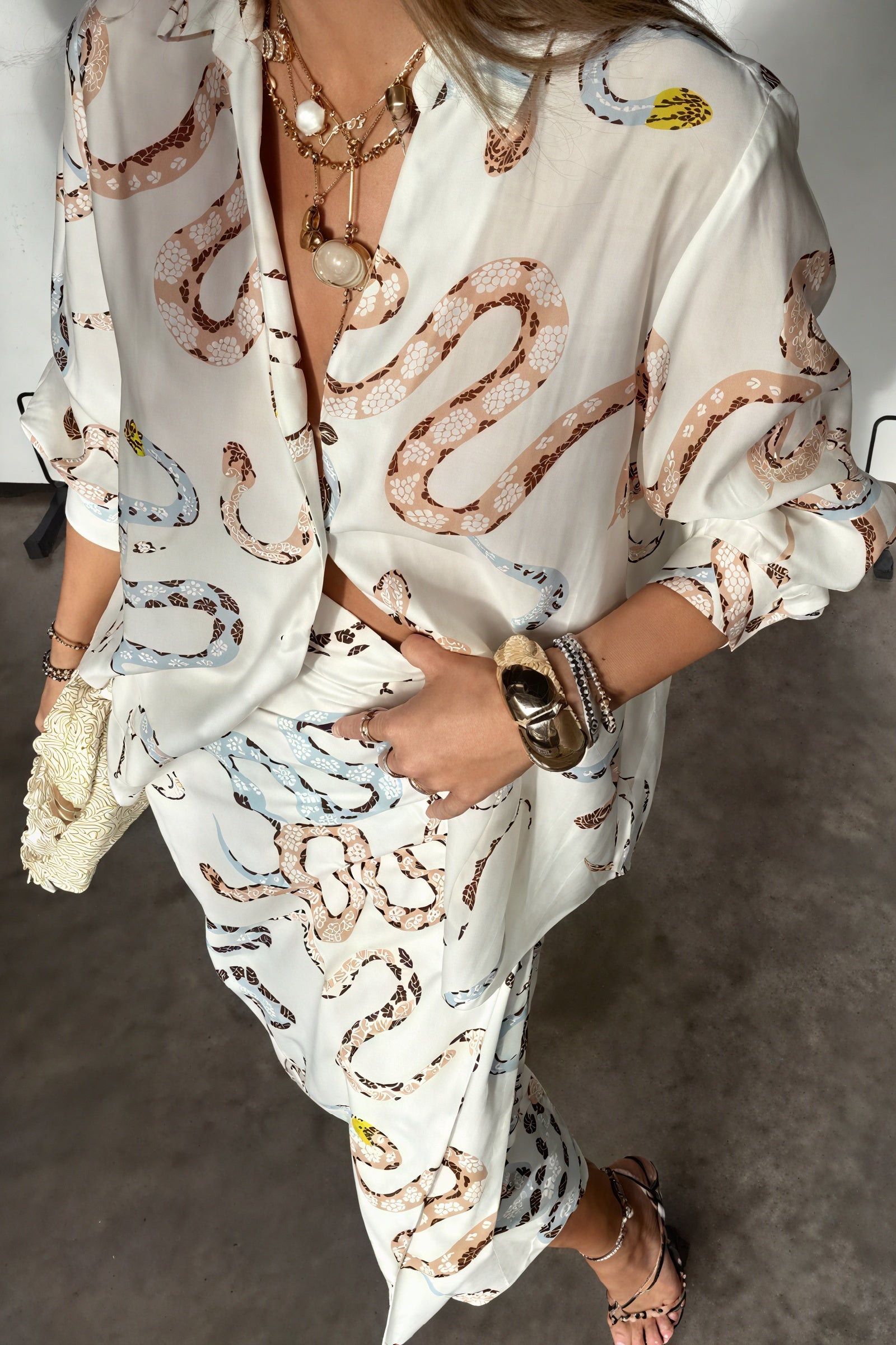 Snake Print Two-Piece Set with Clutch