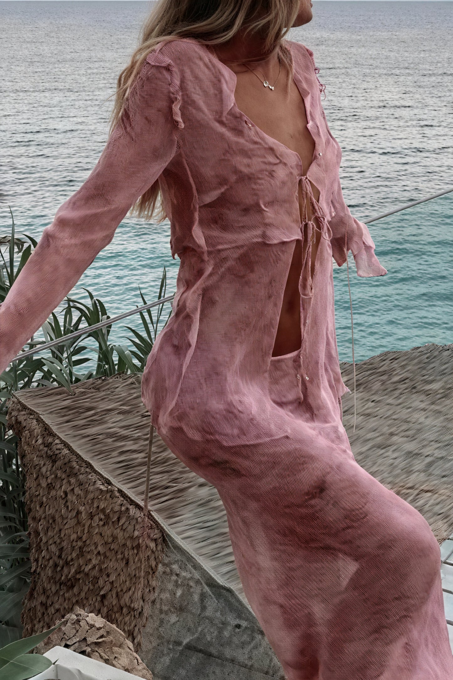 Striped Maxi Dress with V-Neck Tie