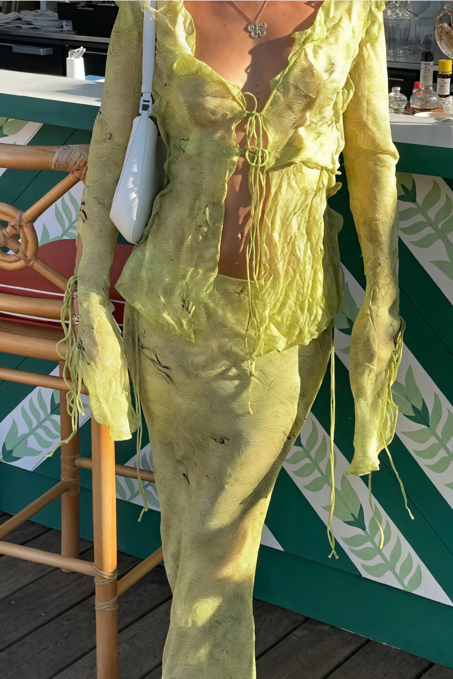 Striped Maxi Dress with V-Neck Tie