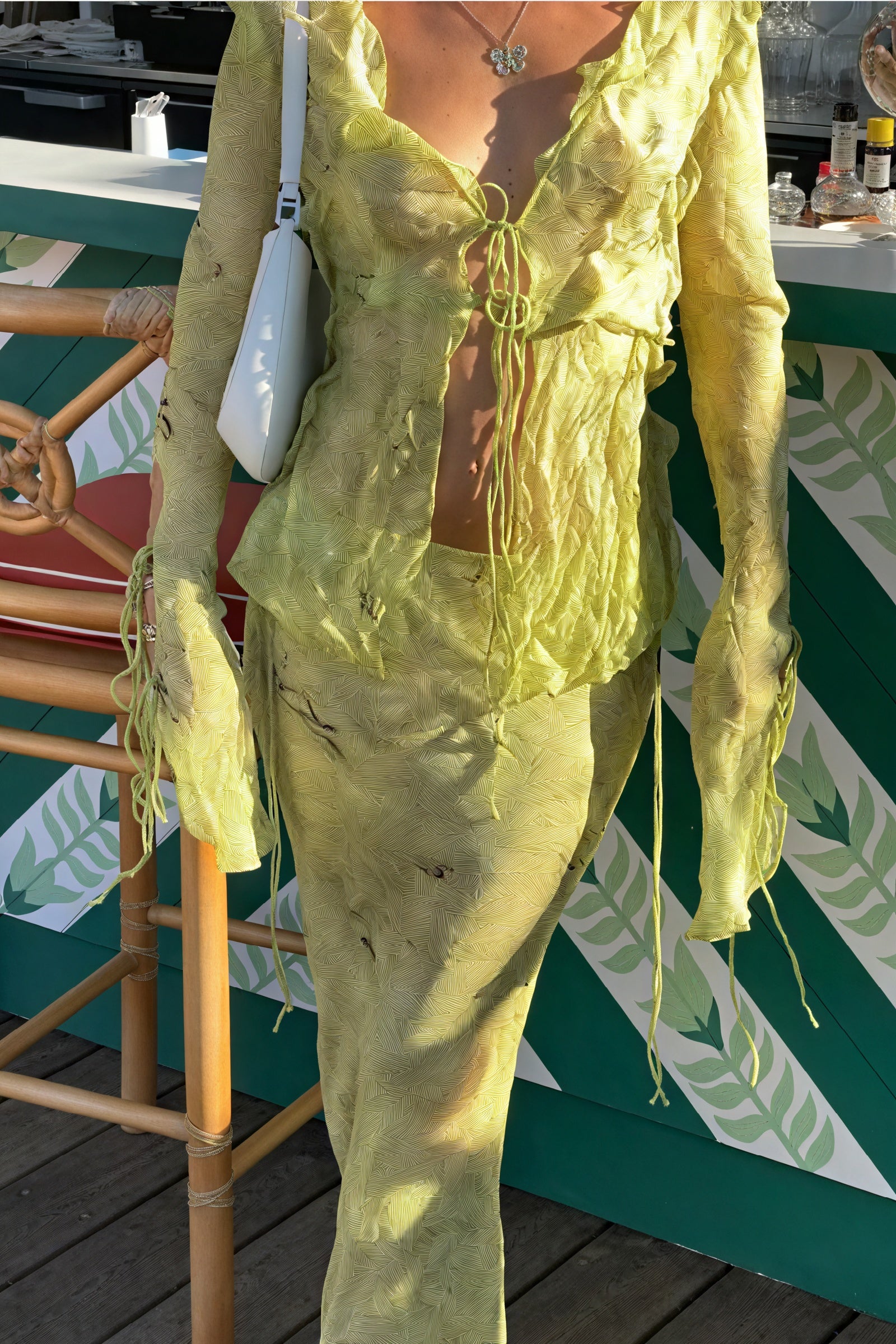 Striped Maxi Dress with V-Neck Tie