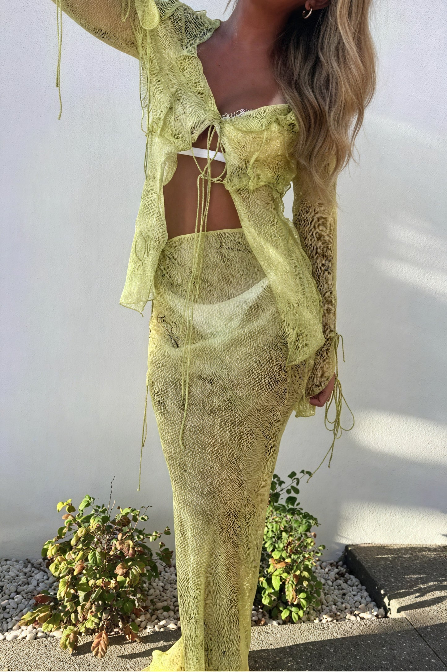 Striped Maxi Dress with V-Neck Tie