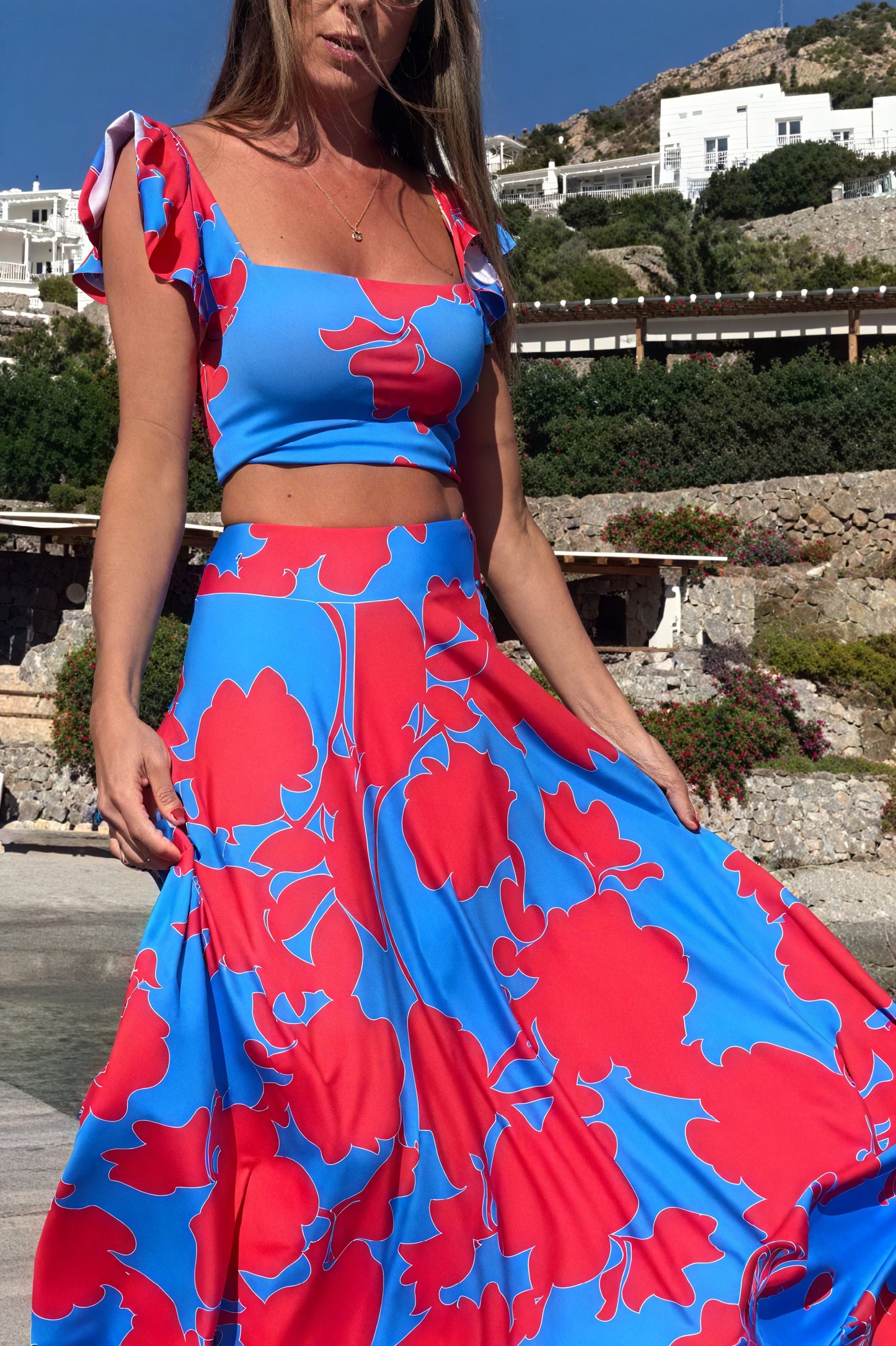 Floral Maxi Dress Set - Ruffled Sleeve Two-Piece