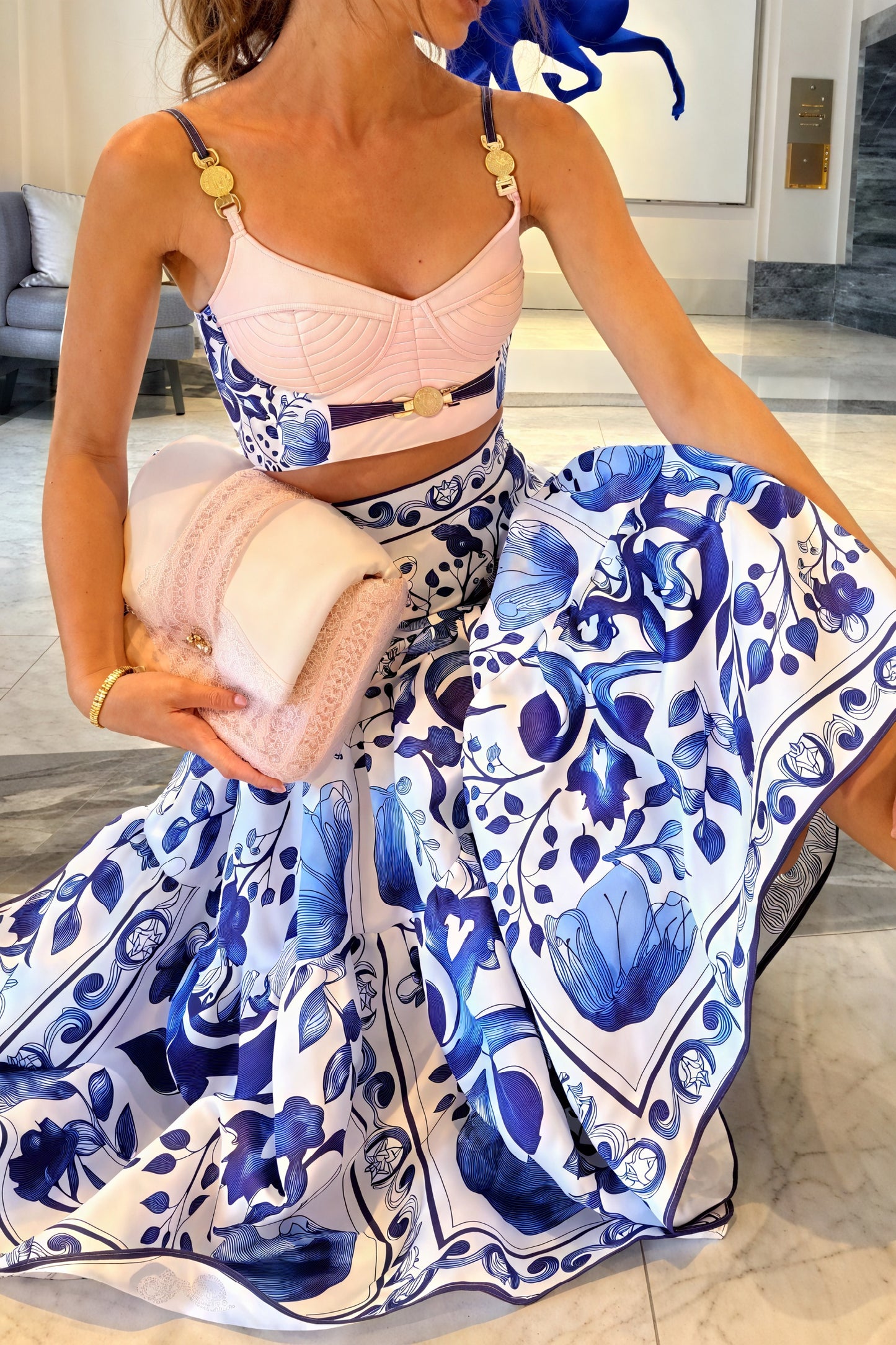 Floral Bustier Top & Midi Skirt Set