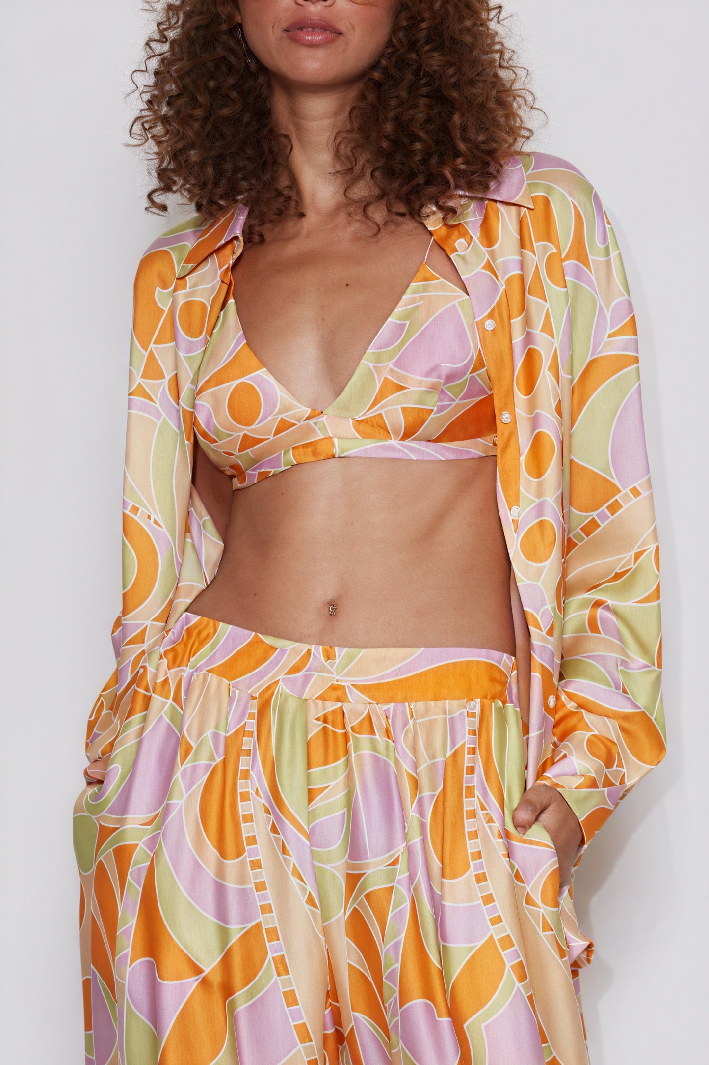 Geometric Print Silky Set - Bra & Wide Leg