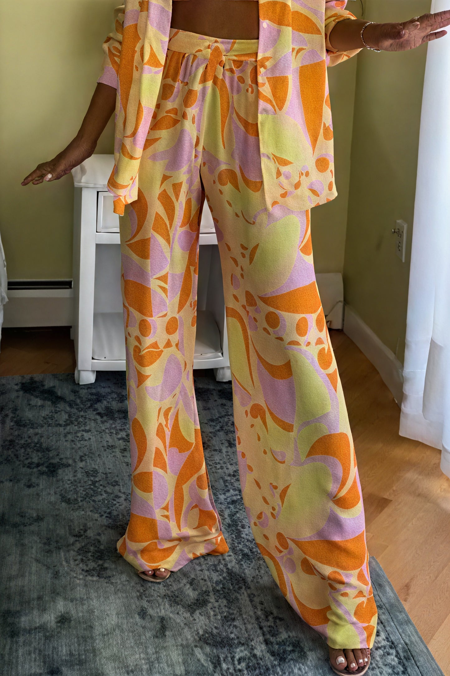 Geometric Print Silky Set - Bra & Wide Leg