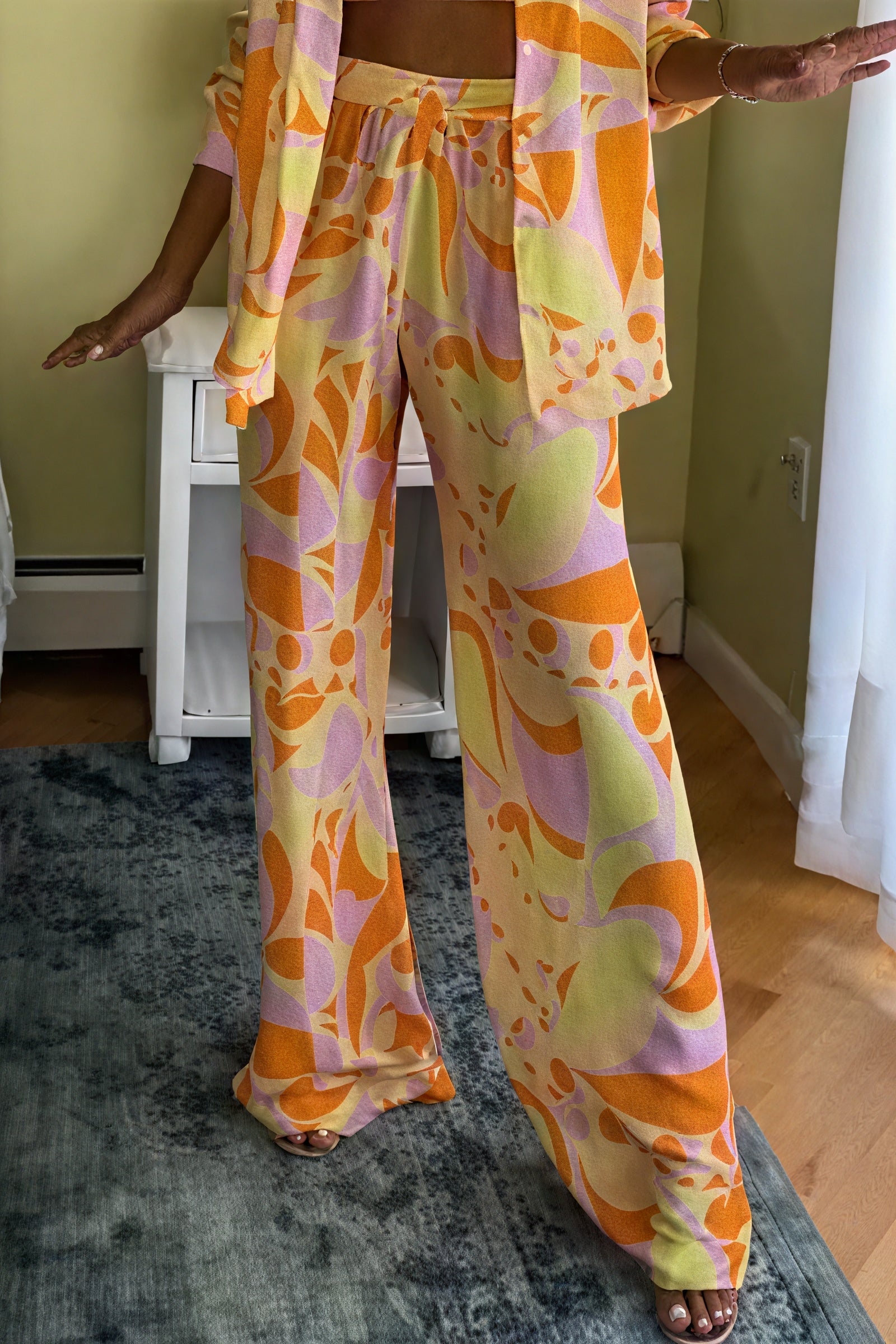 Geometric Print Silky Set - Bra & Wide Leg