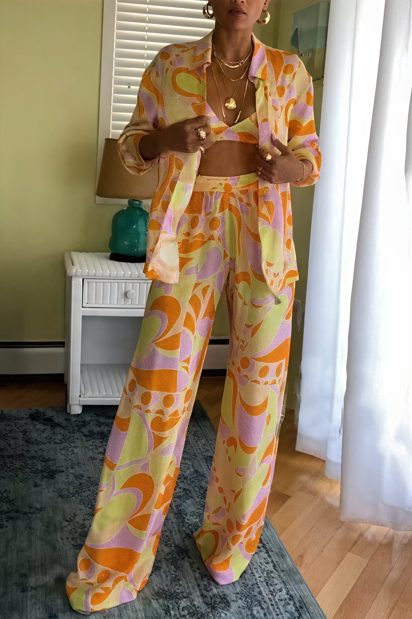 Geometric Print Silky Set - Bra & Wide Leg