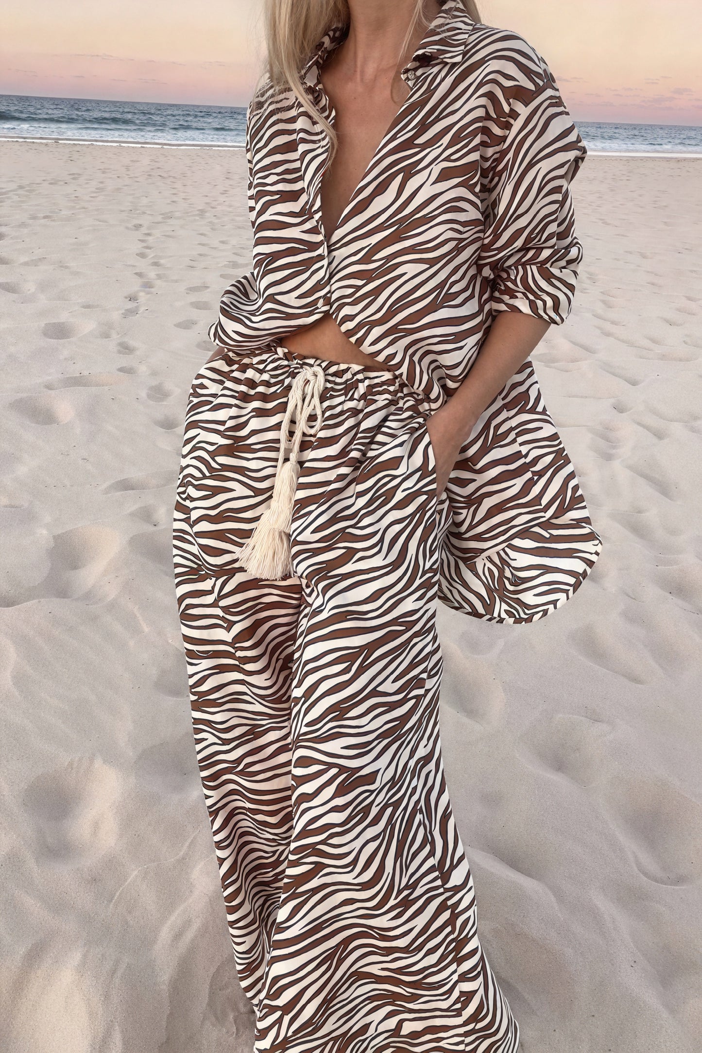 Zebra Print Set - Button-Down & Wide-Leg
