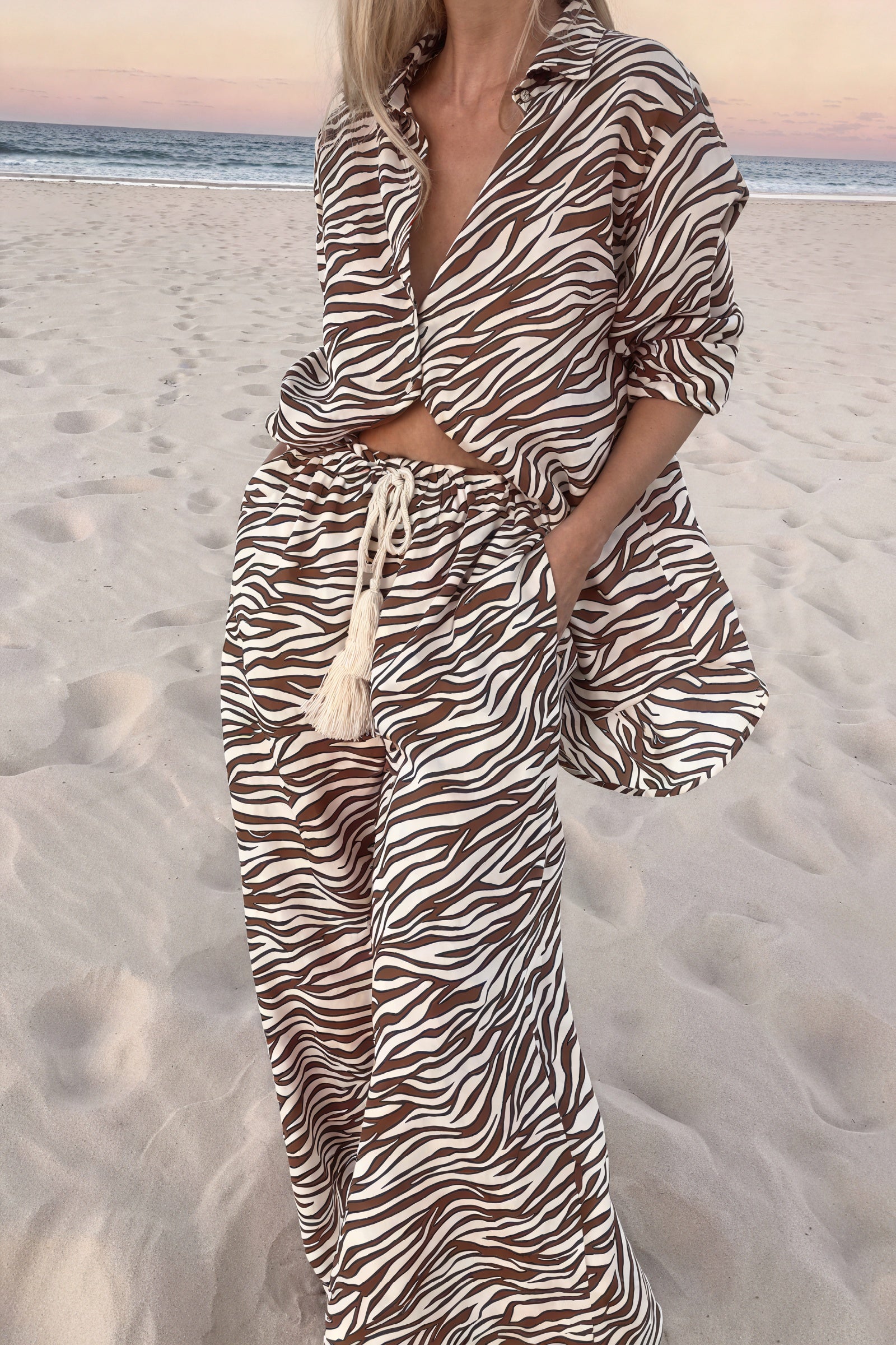 Zebra Print Set - Button-Down & Wide-Leg