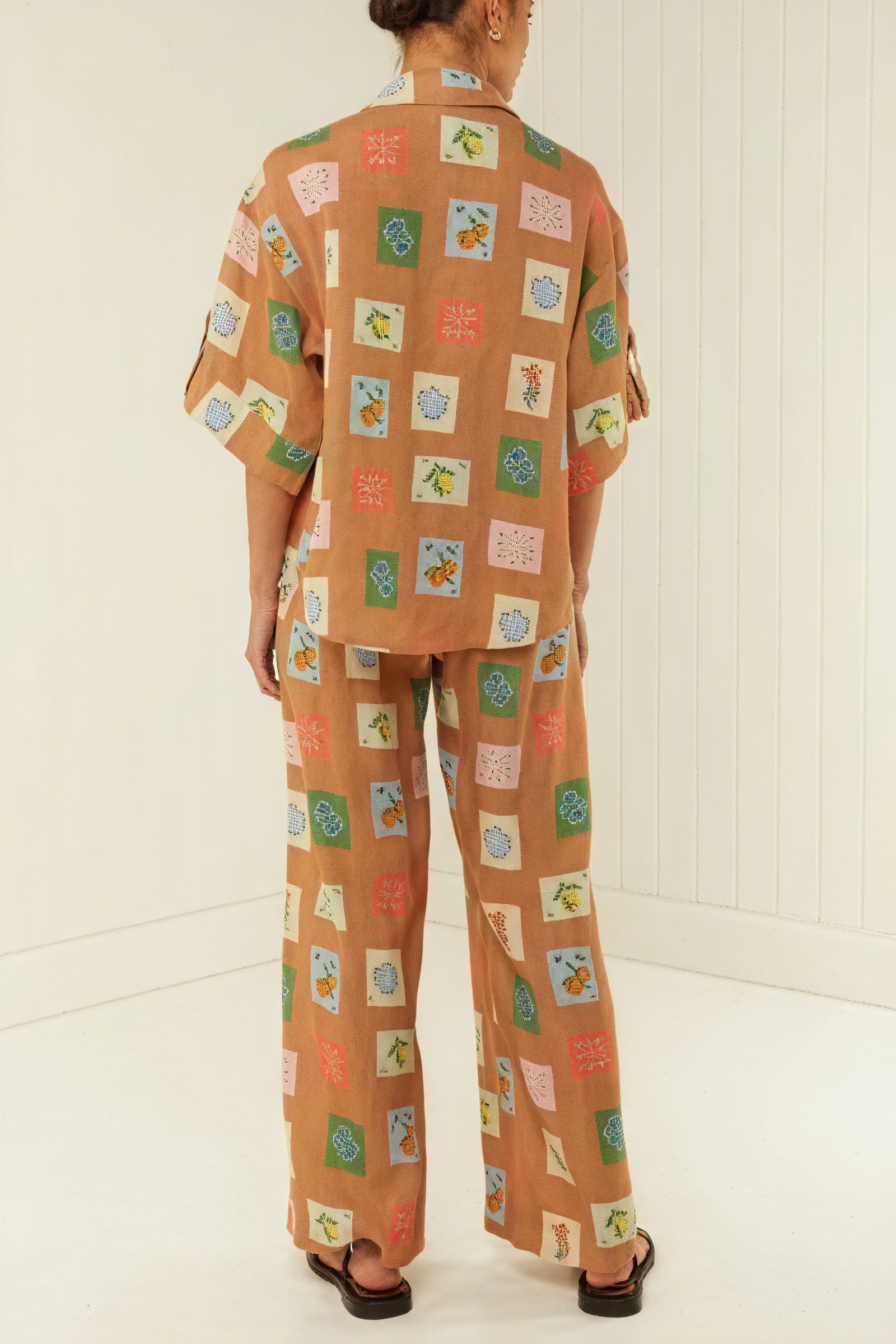 Printed Linen Set - Wide Leg Pants & Shirt