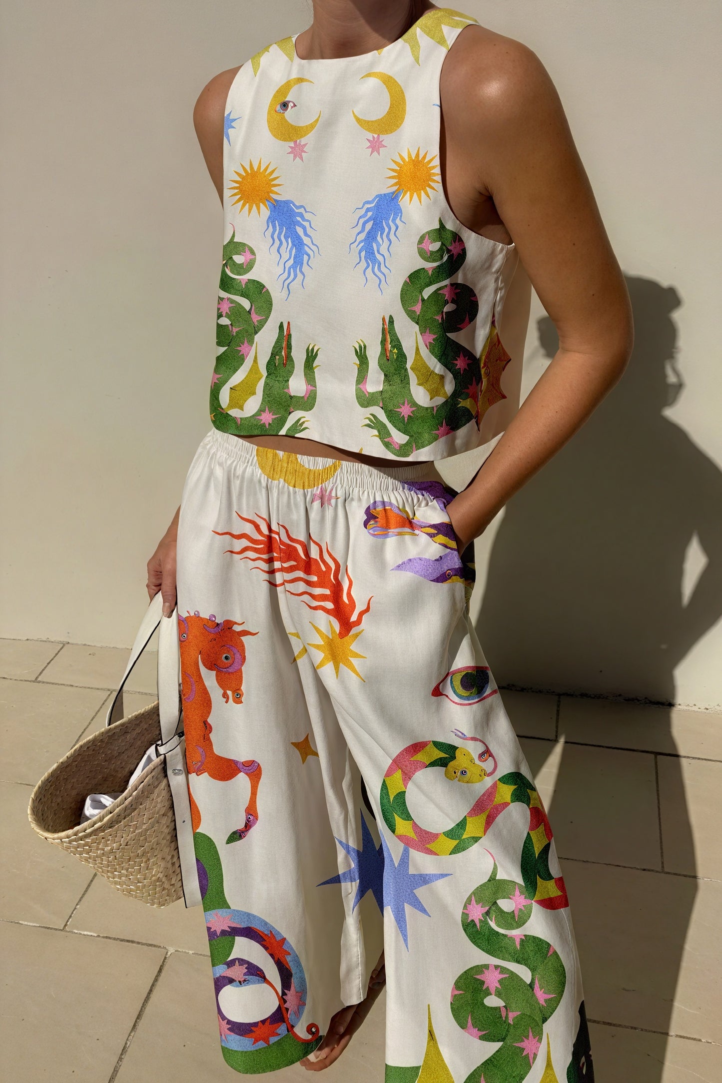 Whimsical Print Cropped Sleeveless Top