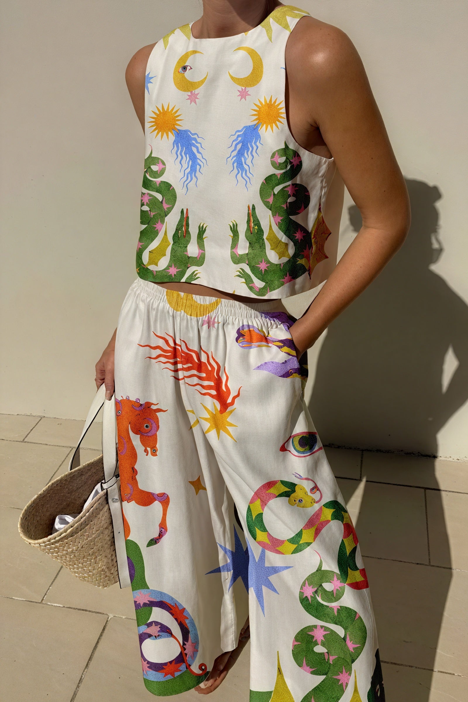 Whimsical Print Cropped Sleeveless Top