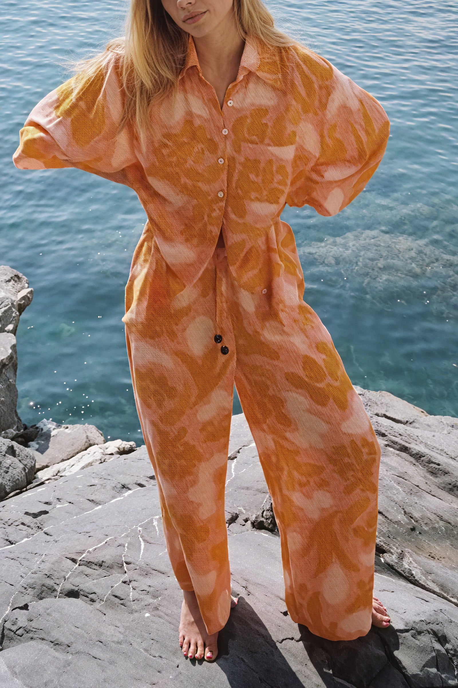 Abstract Print Pajama Set - Relaxed Wide Leg