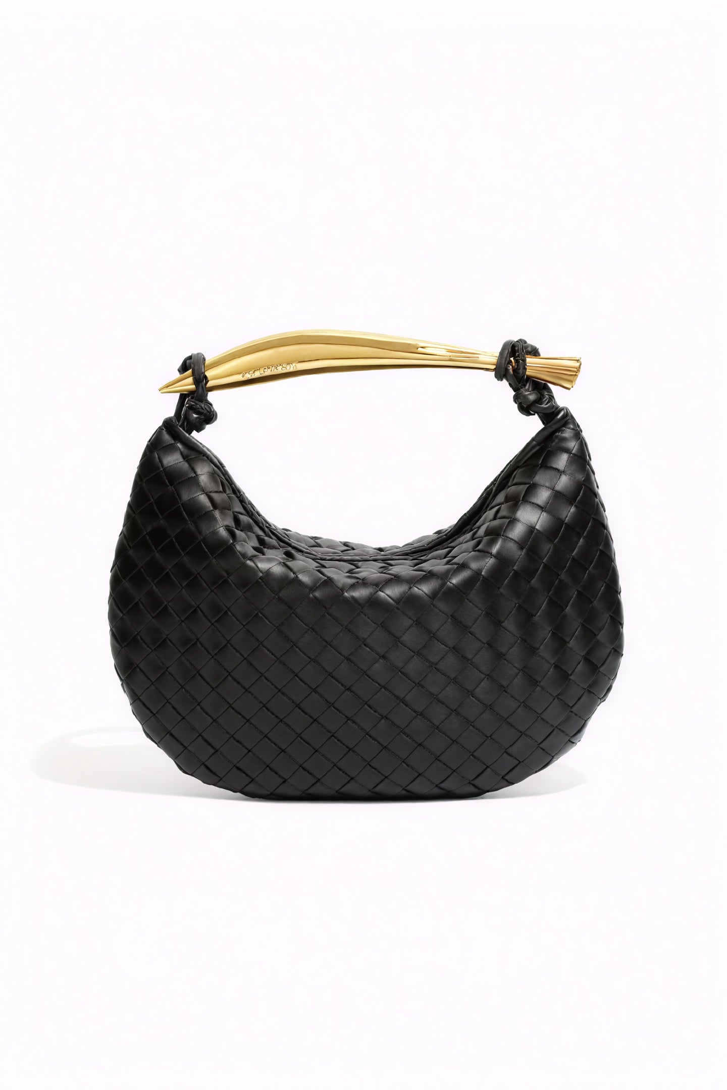 Woven Crescent Handbag - Metal Handle