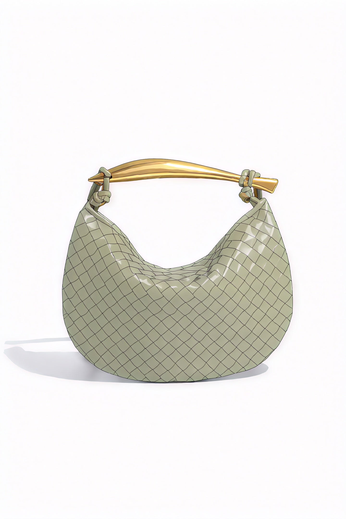 Woven Crescent Handbag - Metal Handle