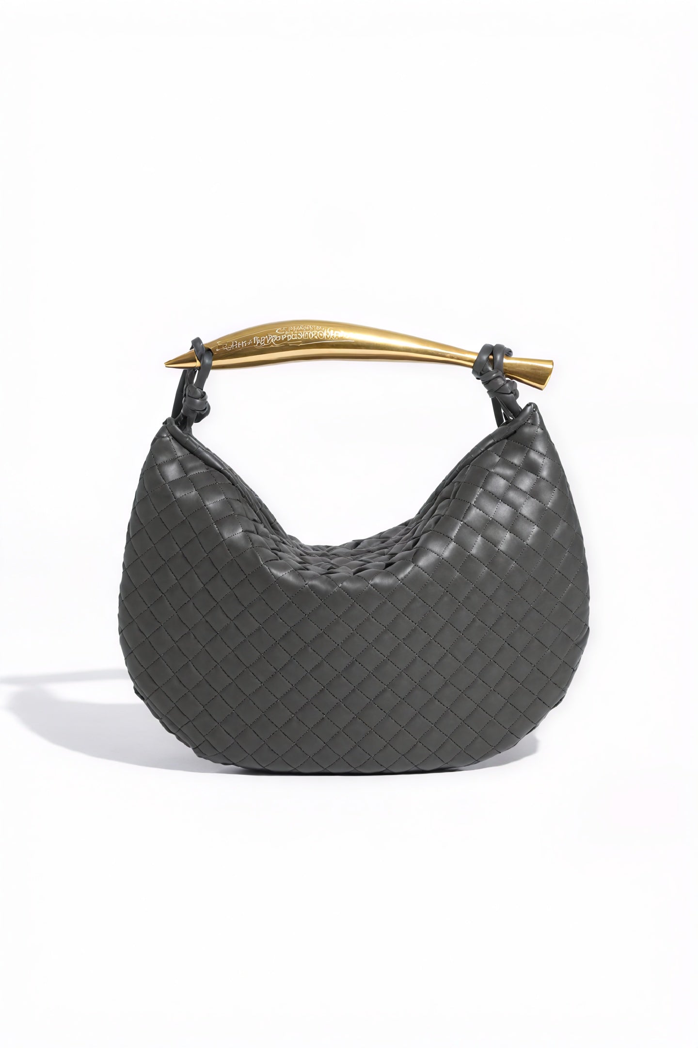 Woven Crescent Handbag - Metal Handle