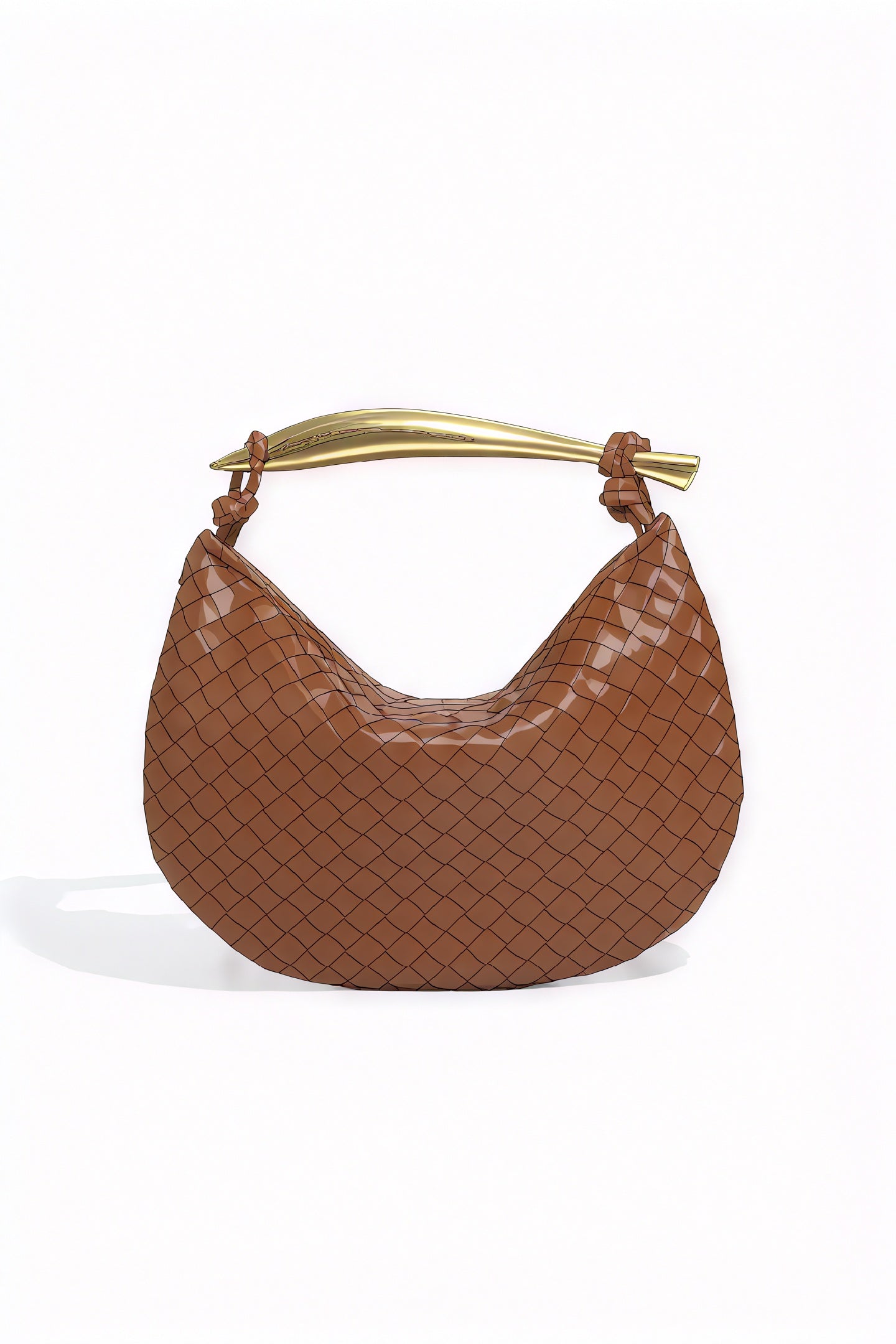 Woven Crescent Handbag - Metal Handle