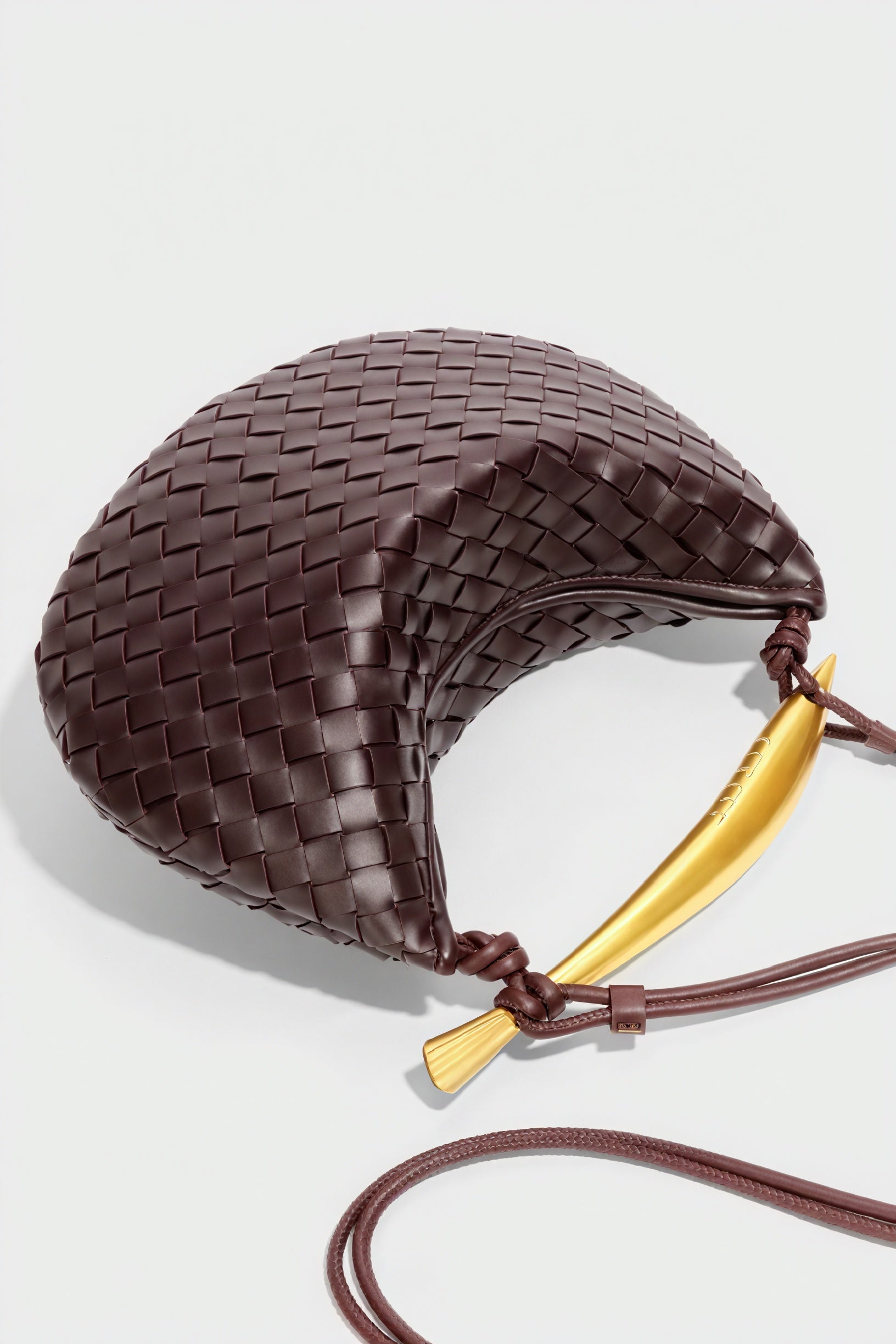 Woven Crescent Handbag - Metal Handle