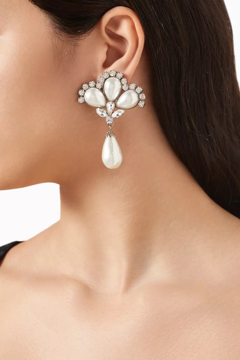 Teardrop Pearl Drop Earrings - Crystal Fan