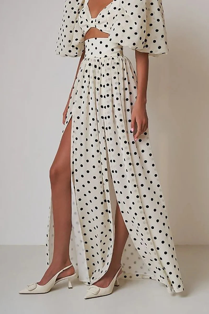 Polka Dot Two-Piece Dress with High Slit