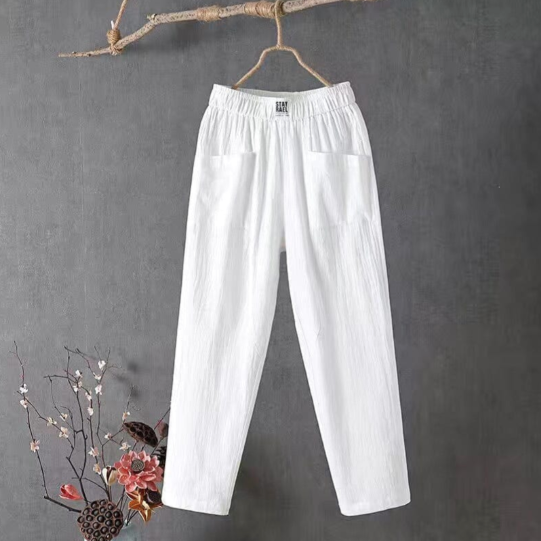 Tapered Casual Pants - Elastic Waist, Pockets