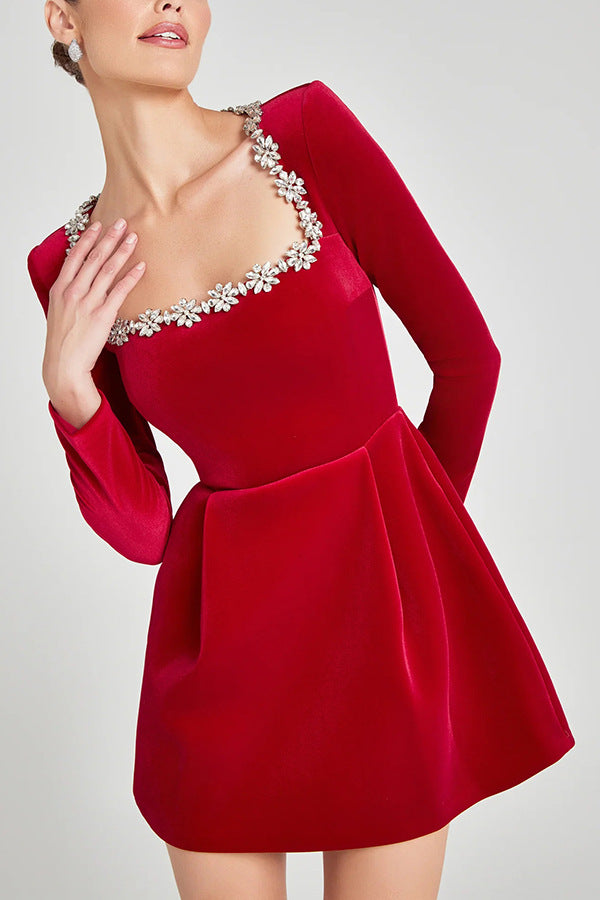 Jewel Neckline A-Line Velvet Party Dress