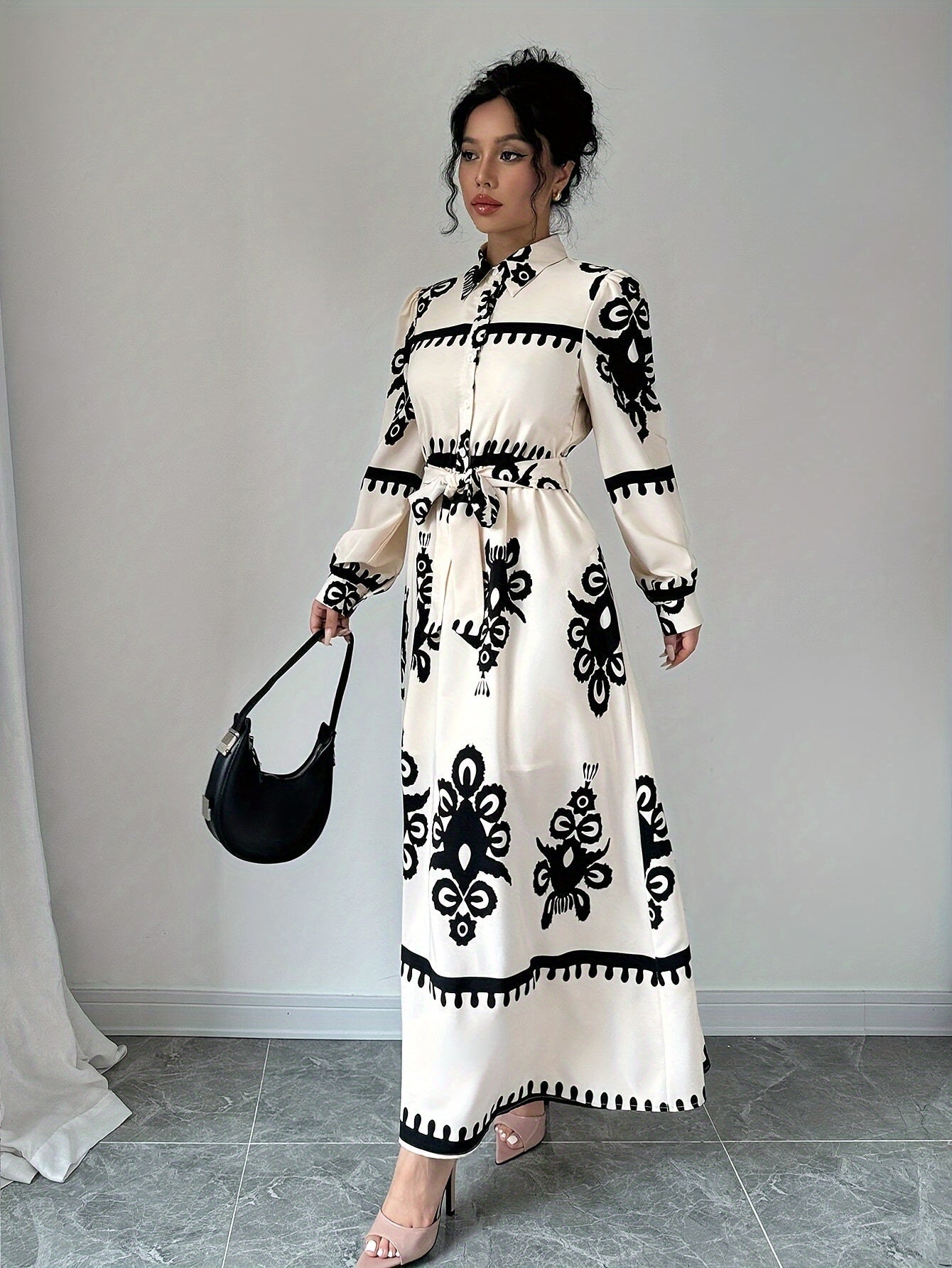 Women's Printed Long-Sleeve Dress with Tie Belt-83357-7cbada7f-a7d2-4cc3-a86b-e58a6c5207c6