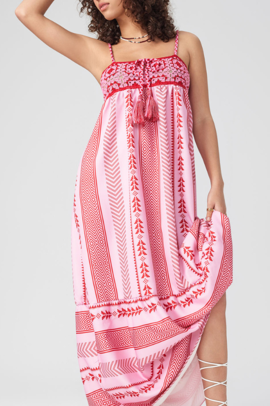 Bohemian Embroidered Maxi Dress - Tiered Skirt