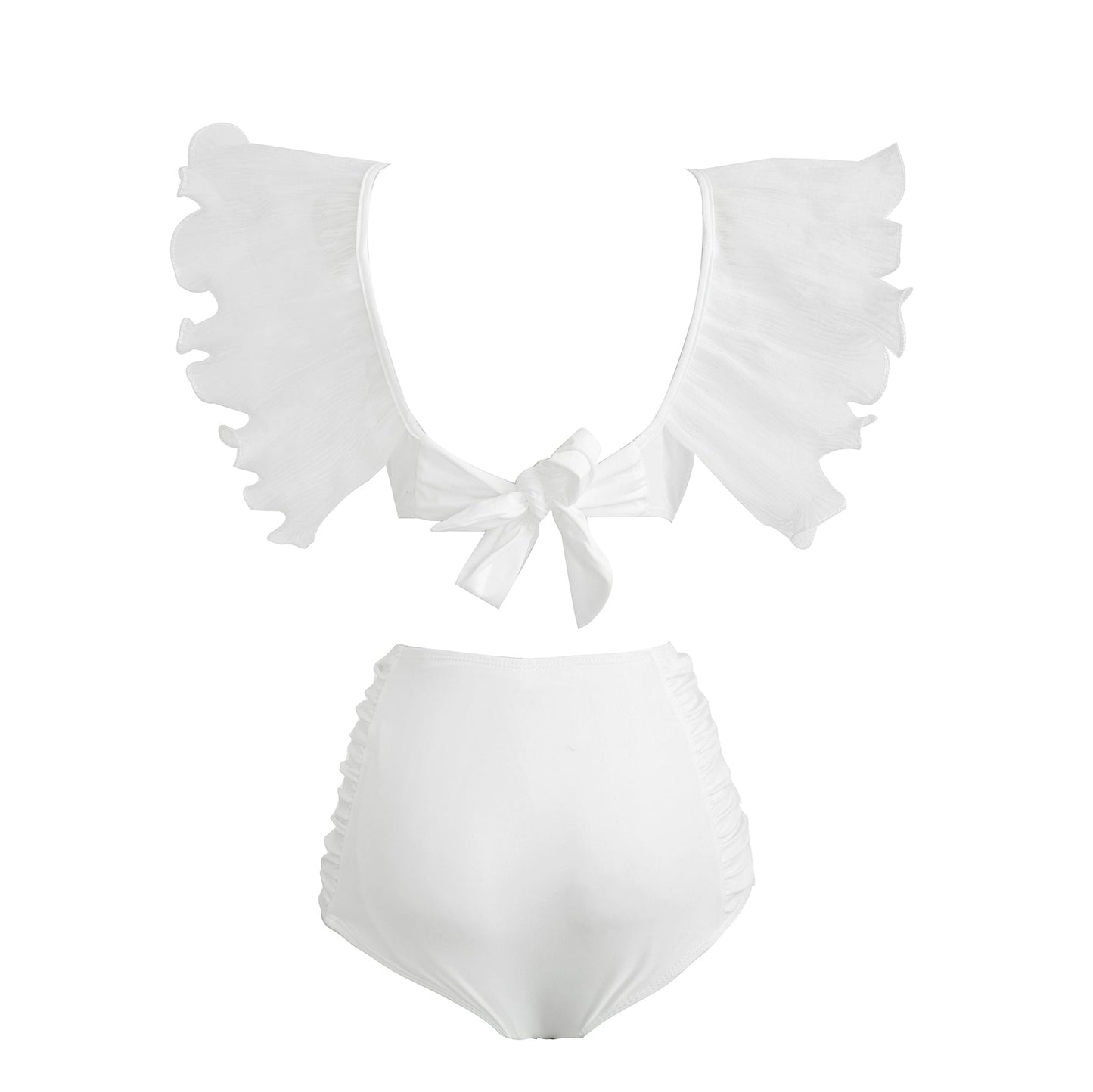 High-Waisted Swimwear Set - Ruffled Tie Front