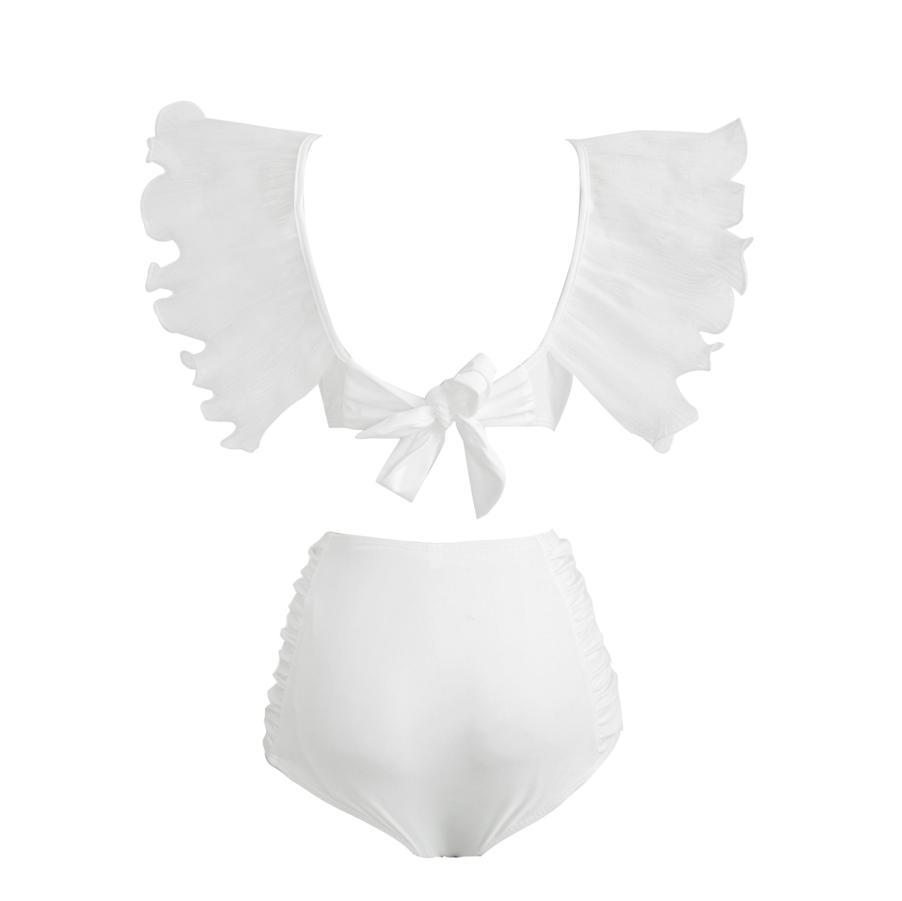 High-Waisted Swimwear Set - Ruffled Tie Front