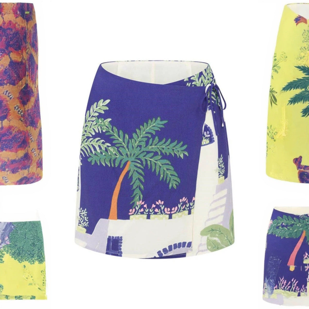 Botanical Print Wrap Skirt Two-Piece Set