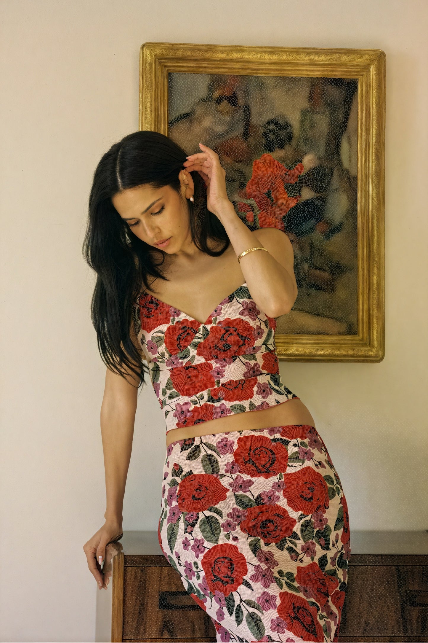 Floral Maxi Skirt Set - Two-Piece with Lace