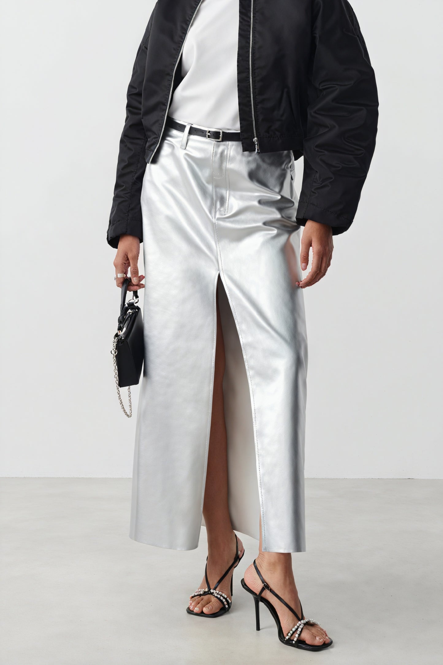 High-Waisted Maxi Skirt - Front Slit Faux Leather