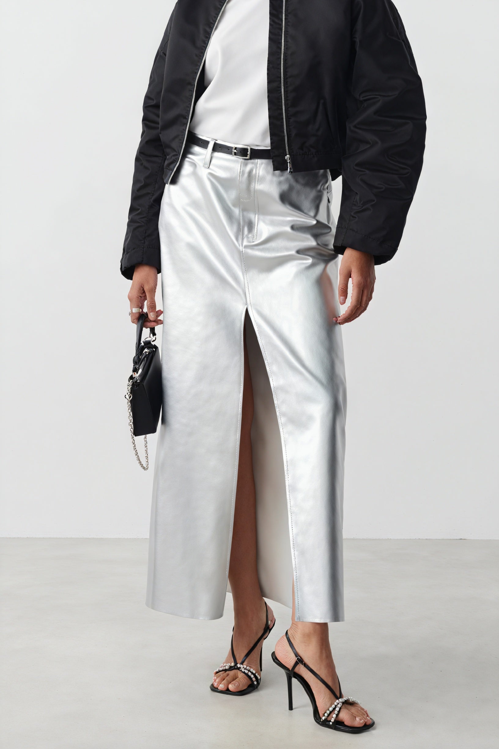 High-Waisted Maxi Skirt - Front Slit Faux Leather