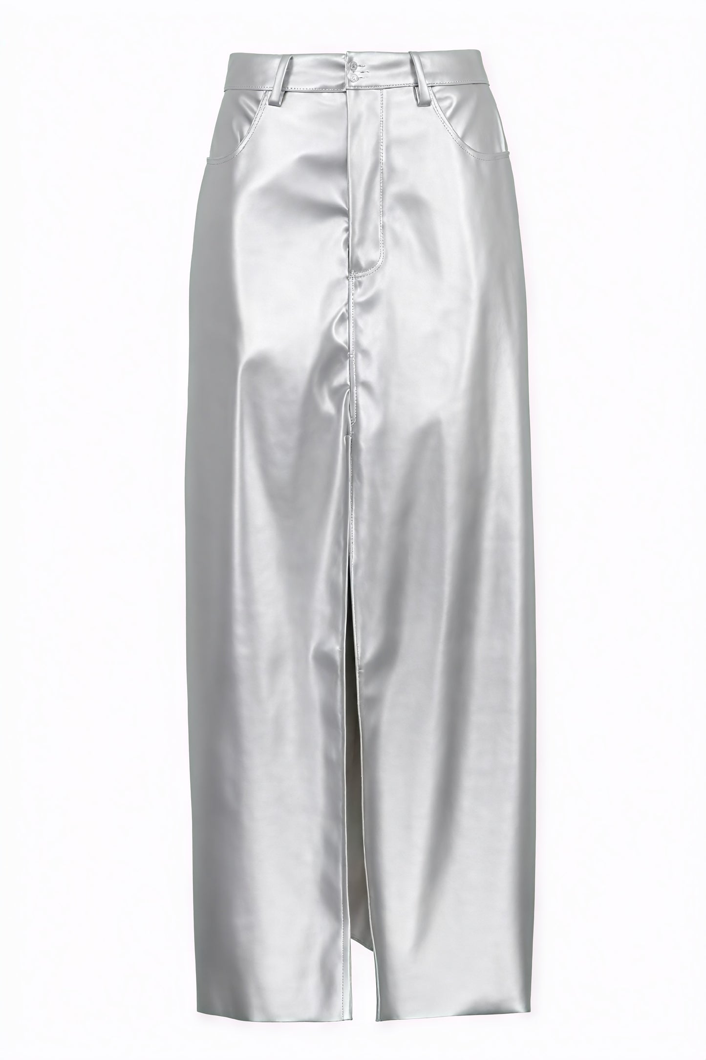 High-Waisted Maxi Skirt - Front Slit Faux Leather