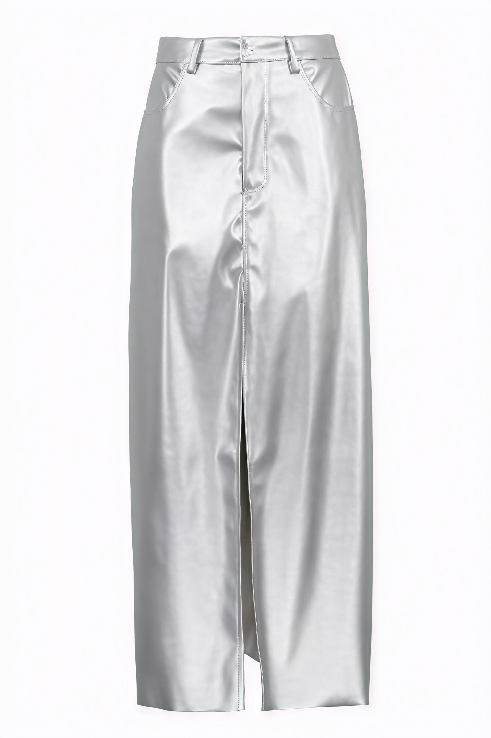 High-Waisted Maxi Skirt - Front Slit Faux Leather