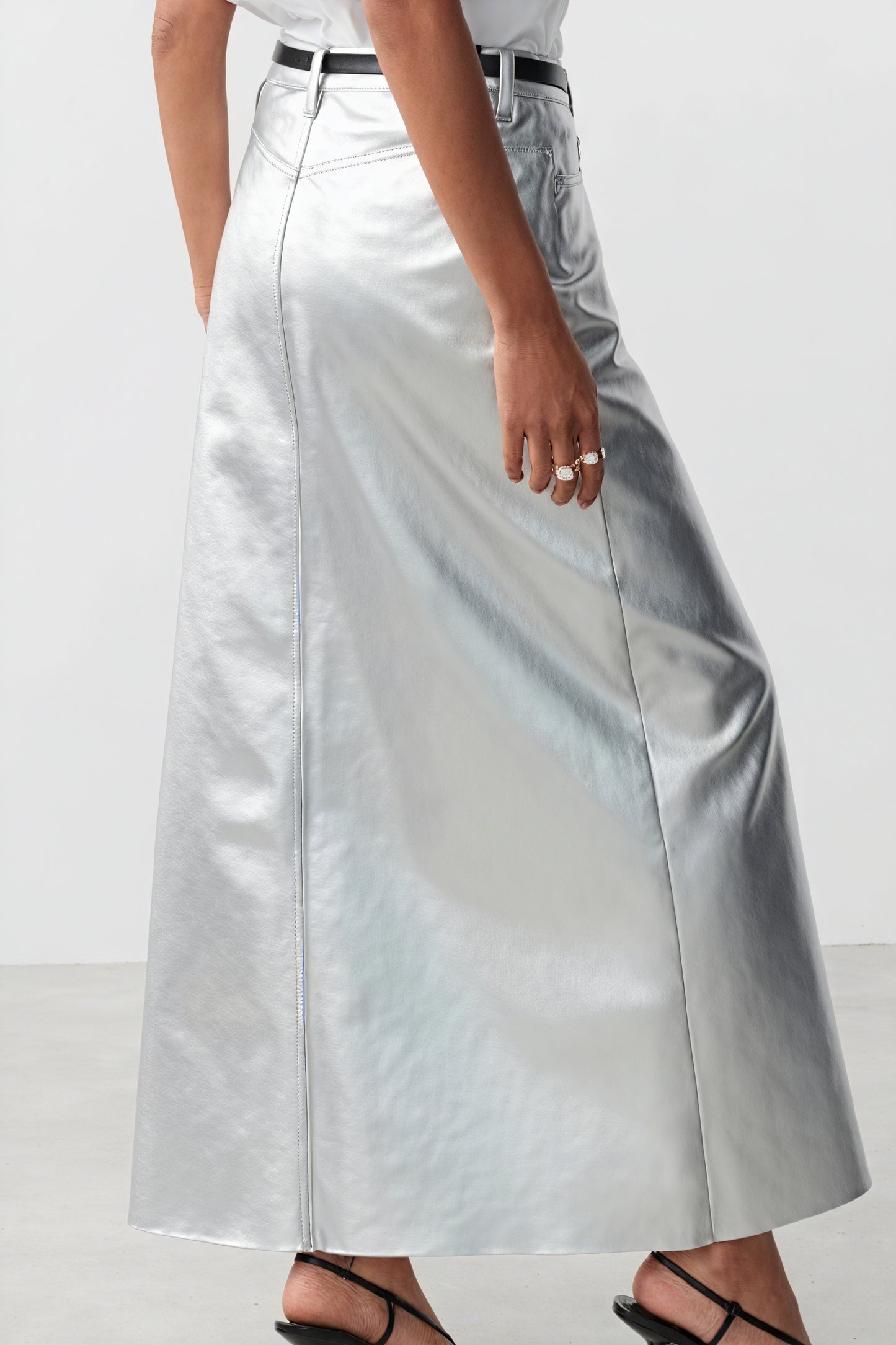High-Waisted Maxi Skirt - Front Slit Faux Leather