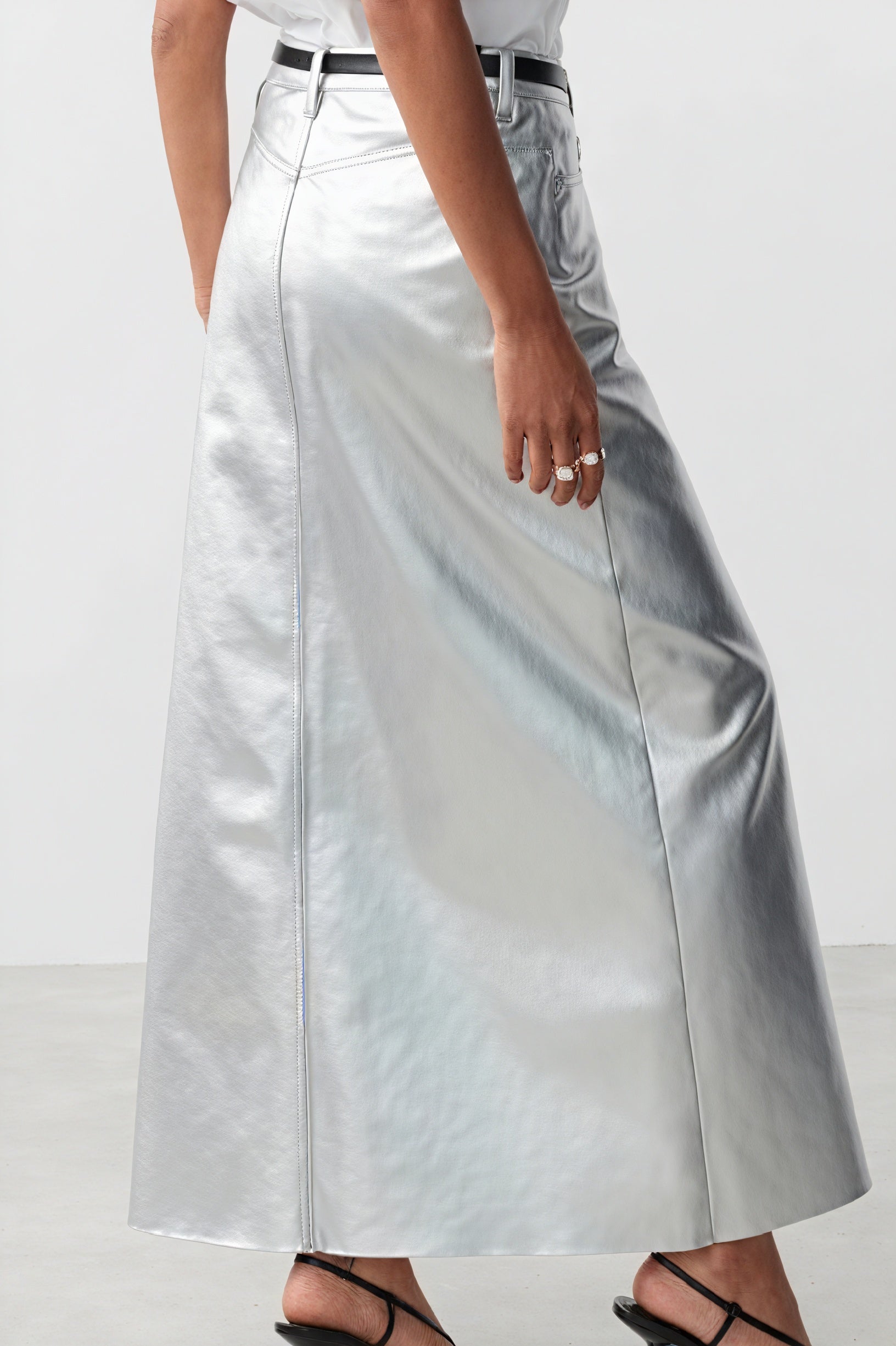 High-Waisted Maxi Skirt - Front Slit Faux Leather