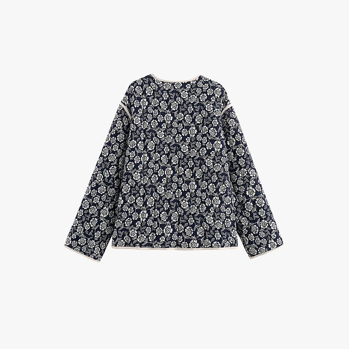 Floral Print V-Neck Jacket with Piping