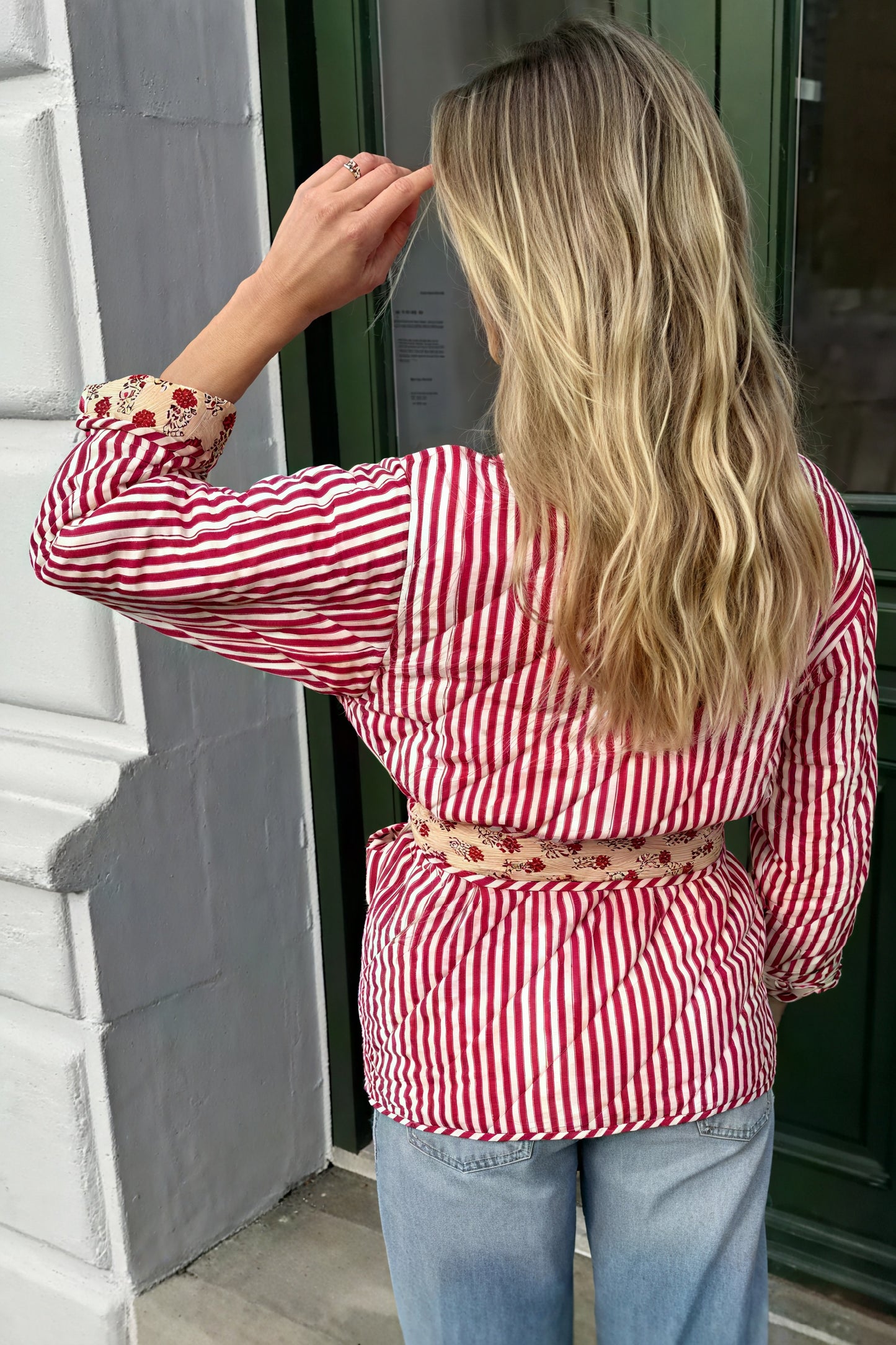 Floral Quilted Jacket with Striped Belt