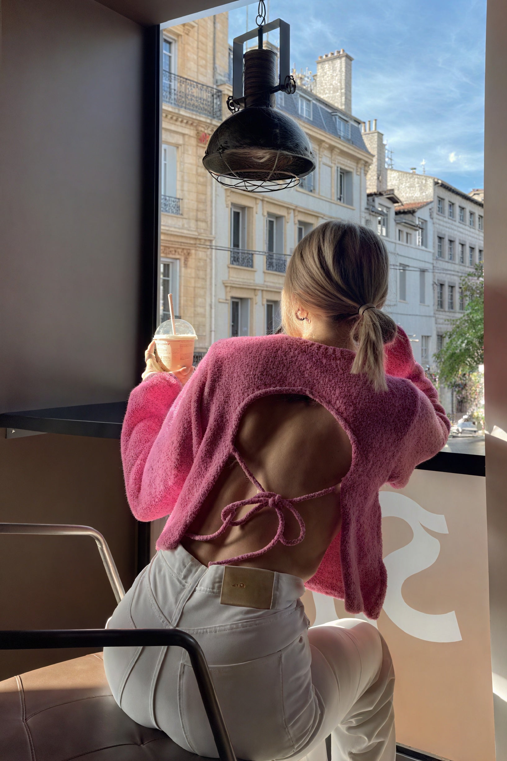 Textured Bell Sleeve Top - Crew Neck