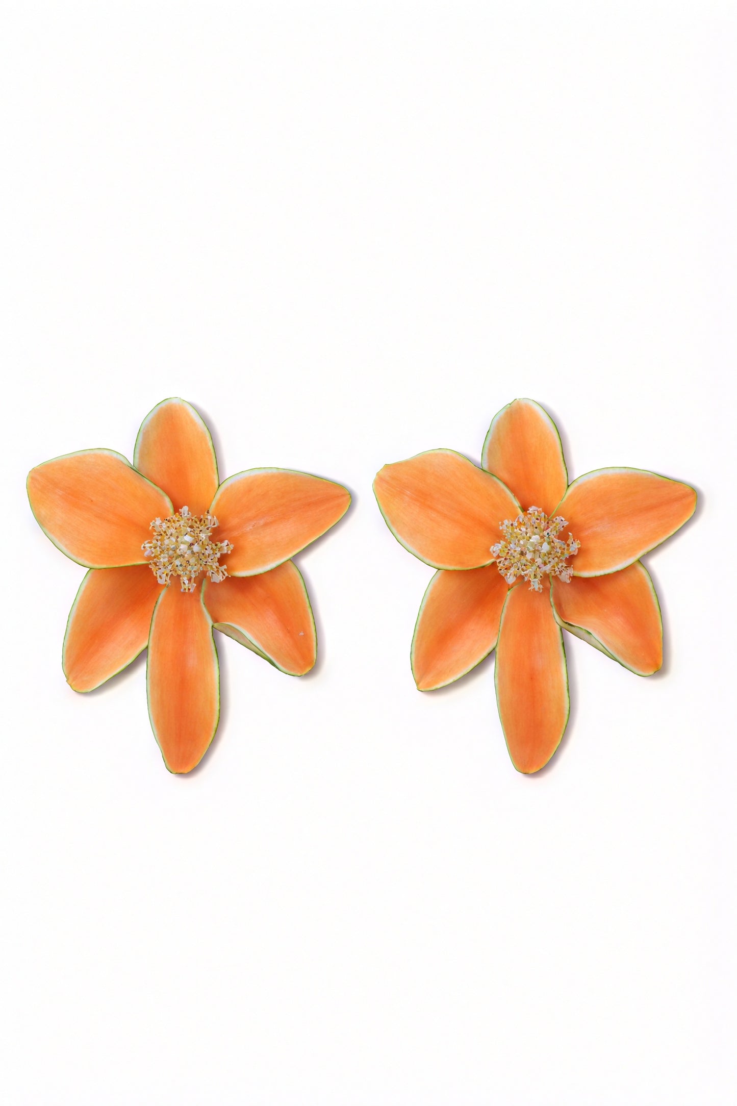 Orange Flower Stud Earrings with Gold Detail