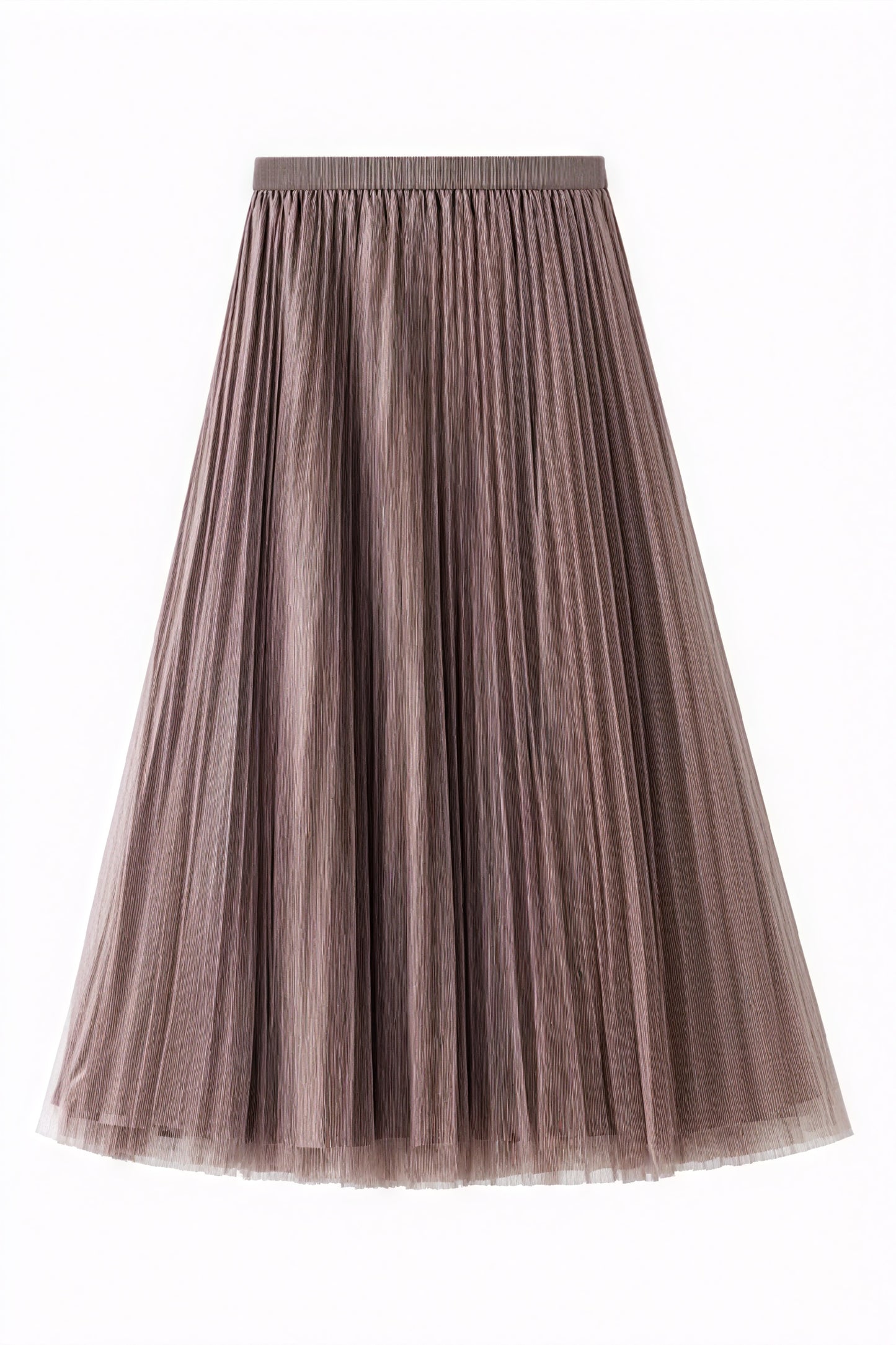 Pleated A-Line Midi Skirt - Tulle Hem