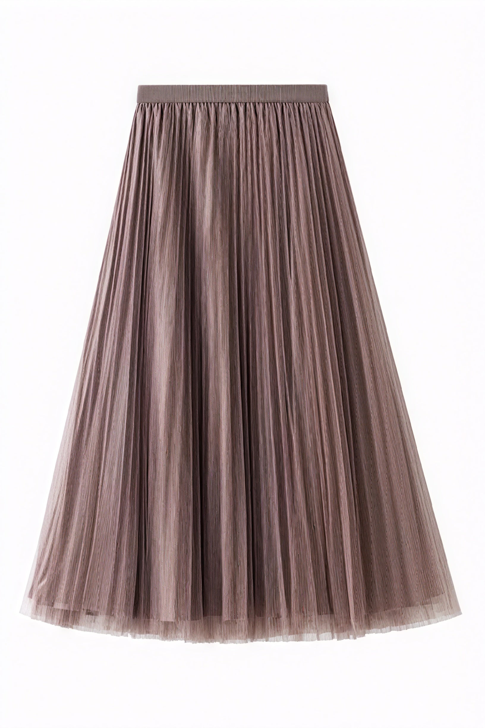 Pleated A-Line Midi Skirt - Tulle Hem