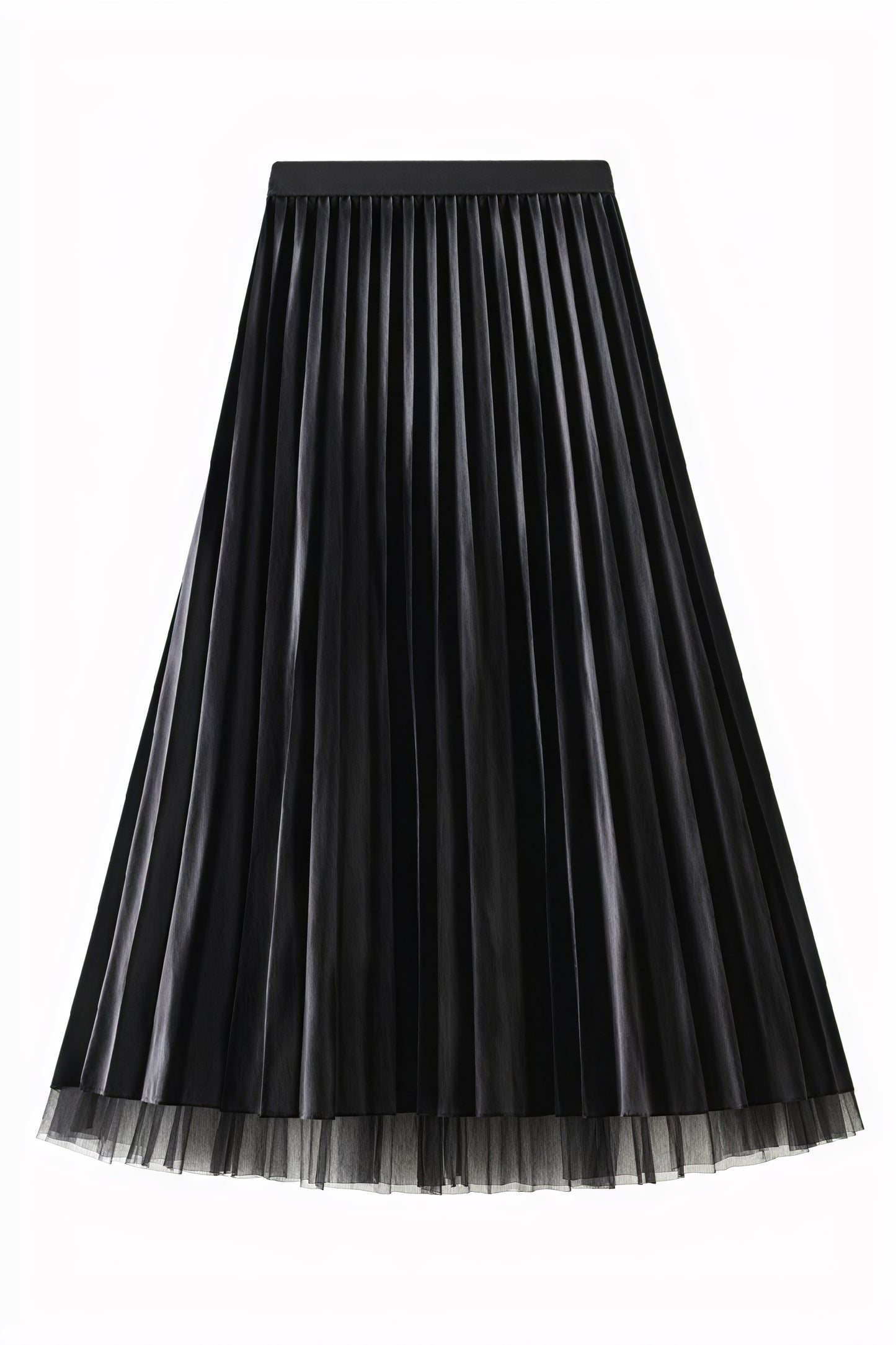 Pleated A-Line Midi Skirt - Tulle Hem