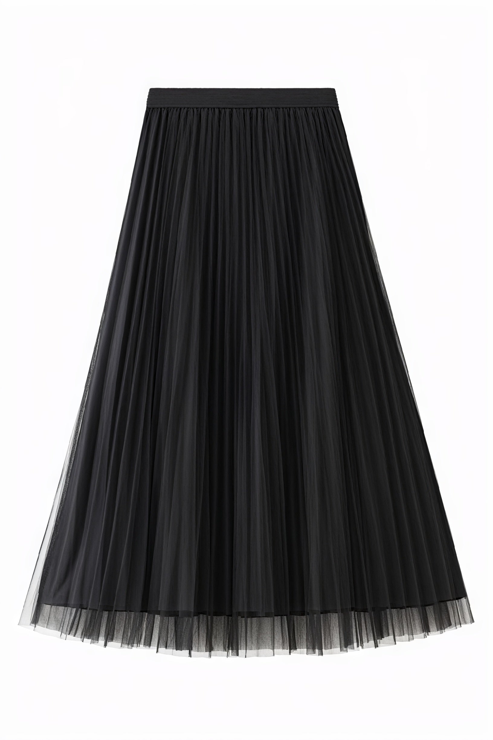Pleated A-Line Midi Skirt - Tulle Hem