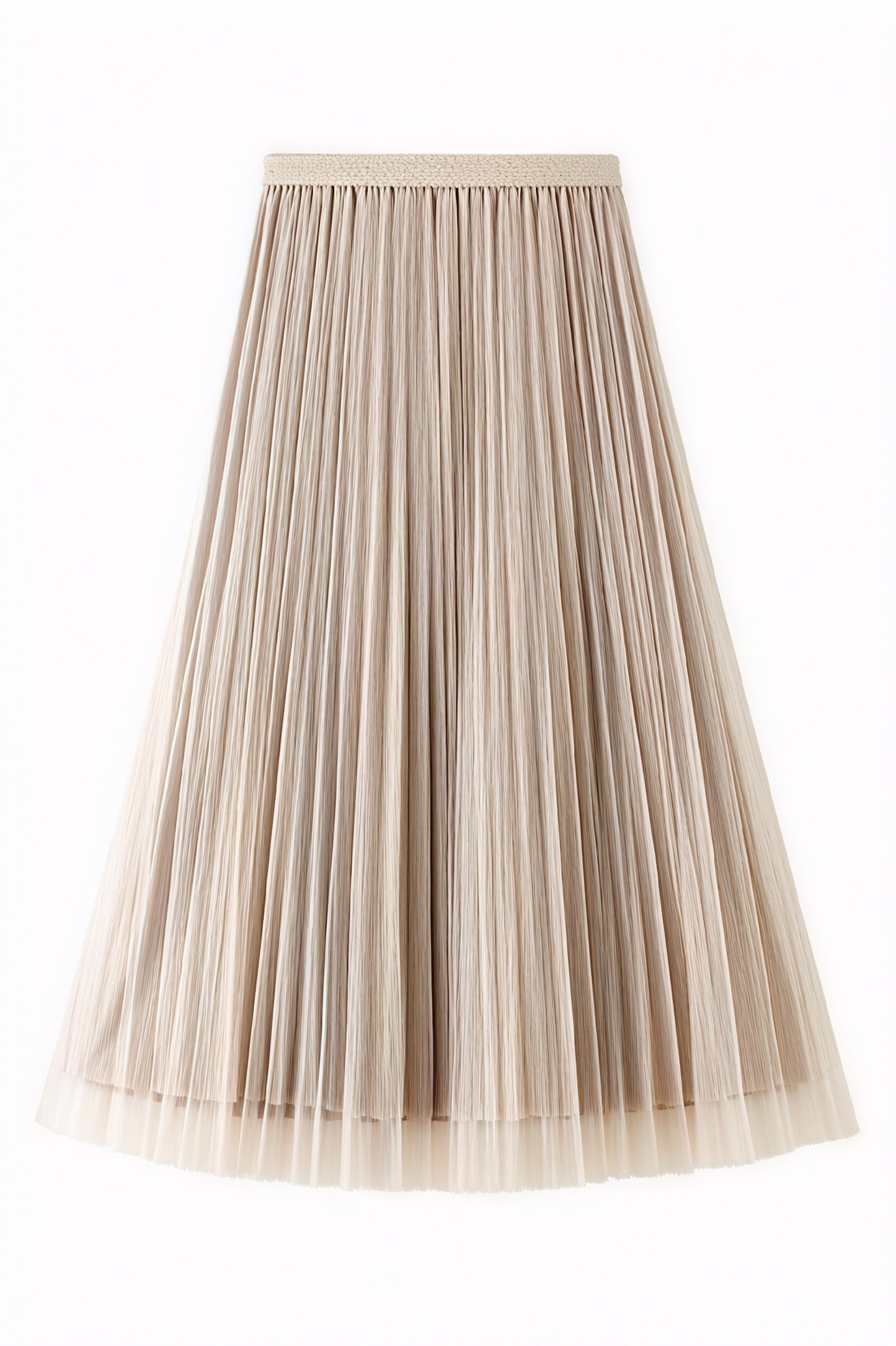 Pleated A-Line Midi Skirt - Tulle Hem