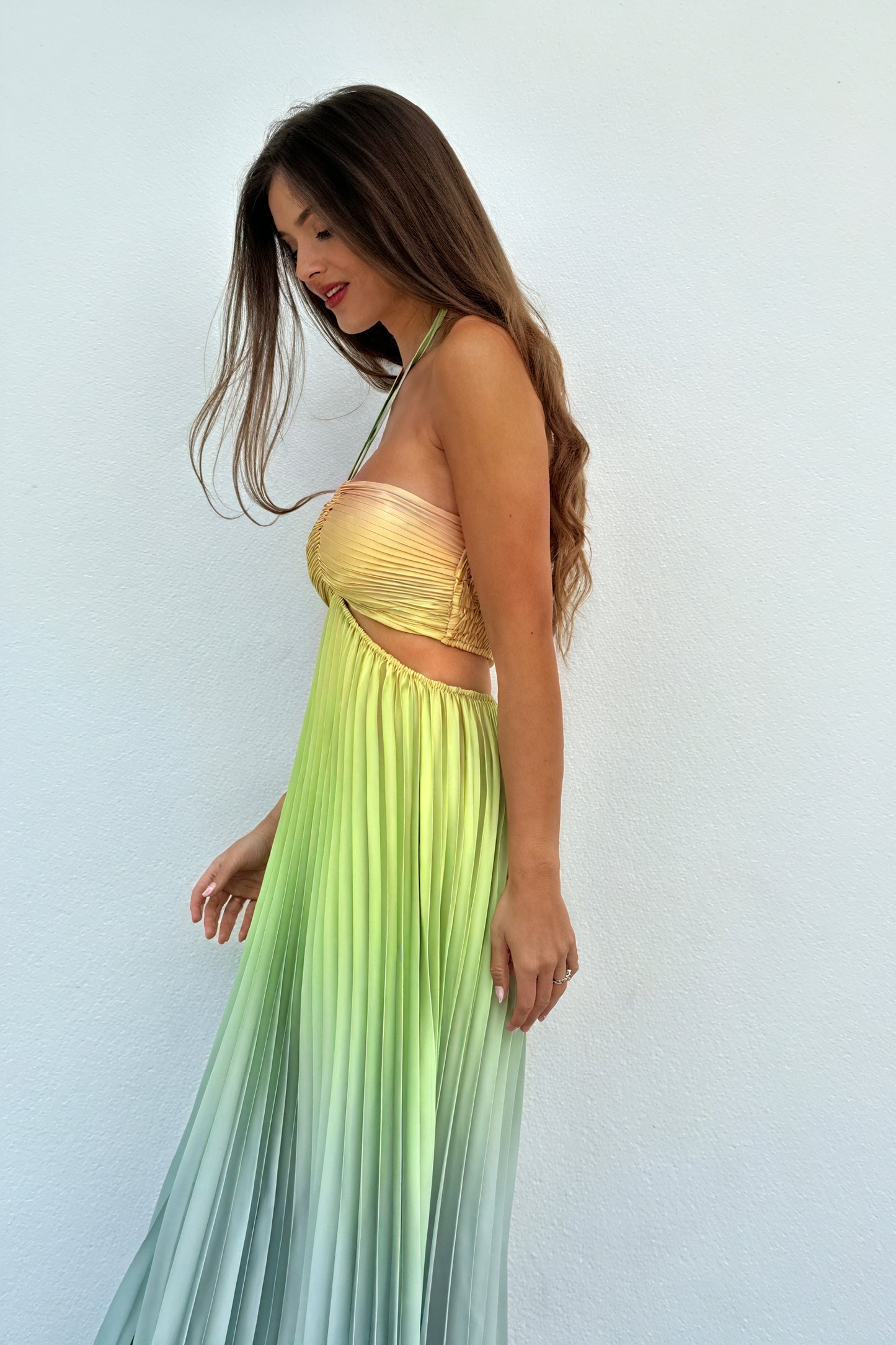 Pleated Halter Maxi Dress with Cutout