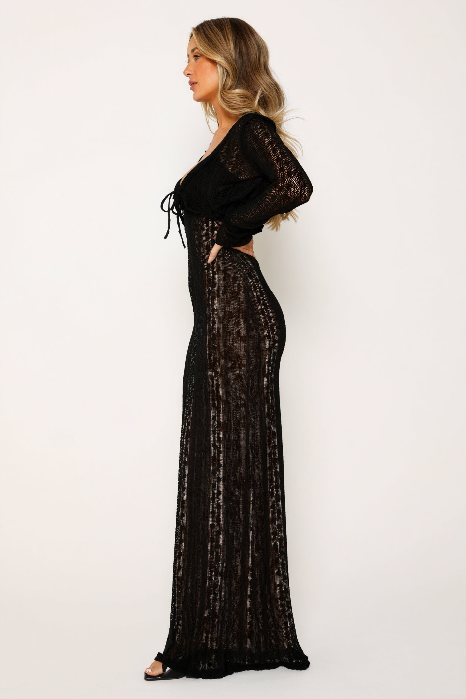 Sheer Maxi Dress with Striped Bolero